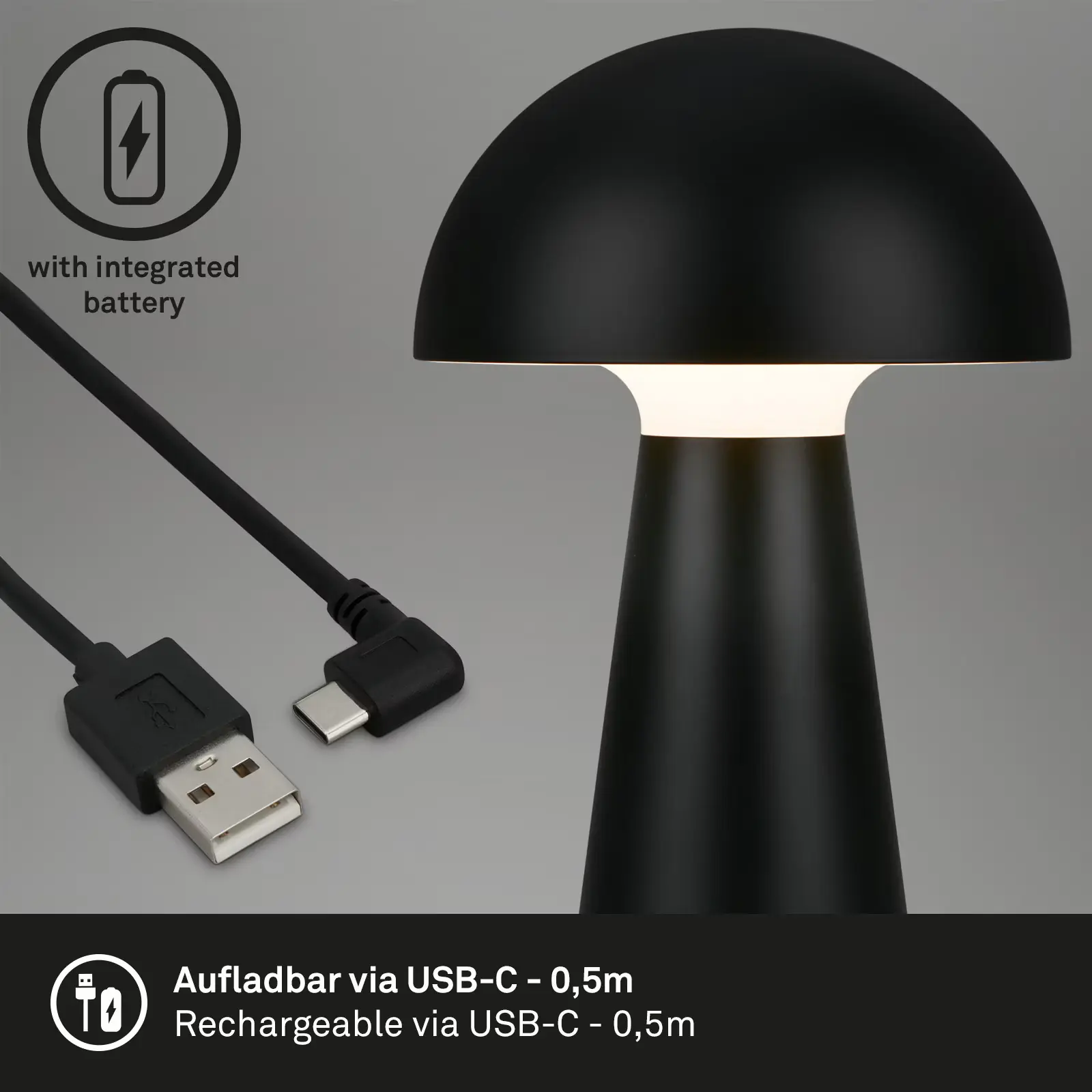 Briloner LED Akku-Tischleuchte Fungo schwarz 28 x 16 cm warmweiß Briloner LED Akku-Tischleuchte Fungo schwarz 28 x 16 cm warmweiß