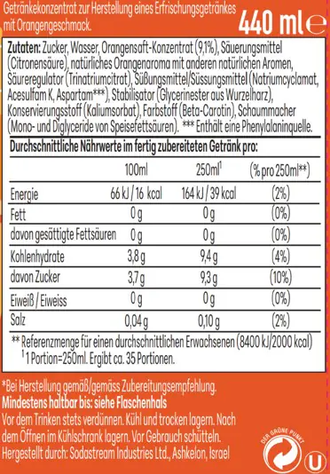 Sodastream Drink Mix Sirup Orange 440 ml