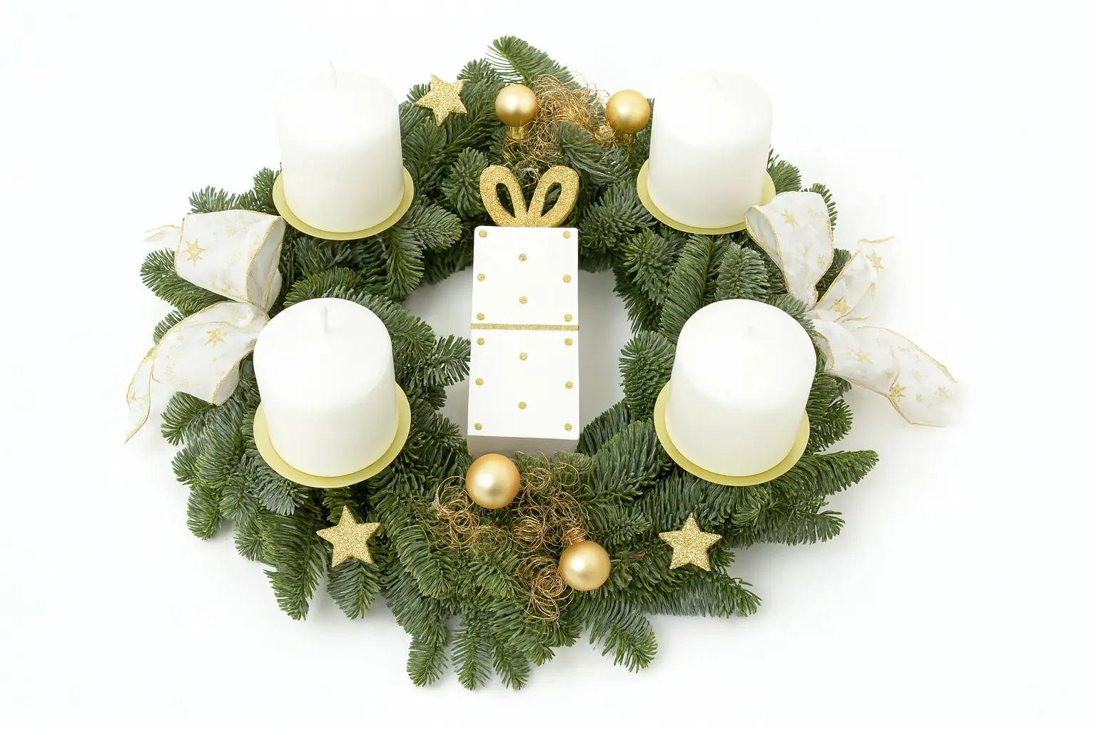 Adventskranz Geschenk mit weißen Kerzen Ø 30 cm