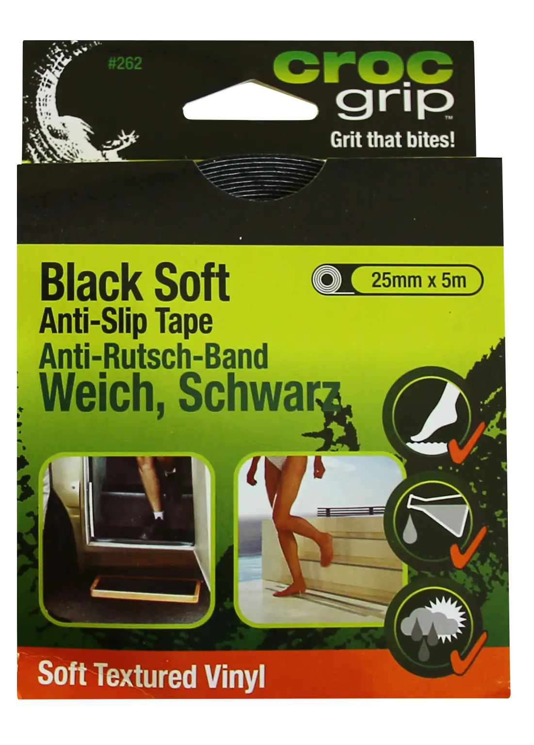 HSI Antirutschband Croc Grip selbstklebend Vinyl weich schwarz 25mm x 5m