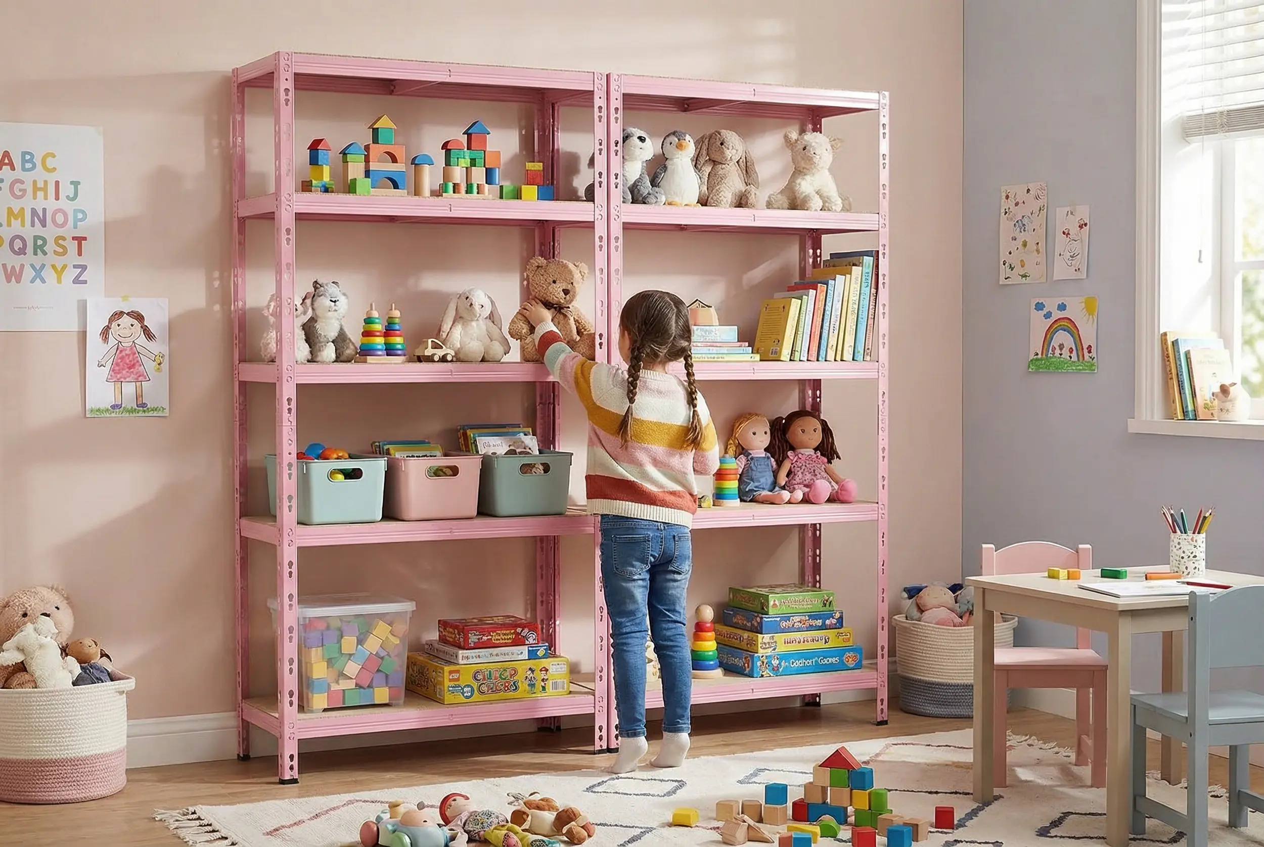 Schwerlastregal Stahl 180 x 90 x 40 cm 5 Holzböden 600 kg rosa