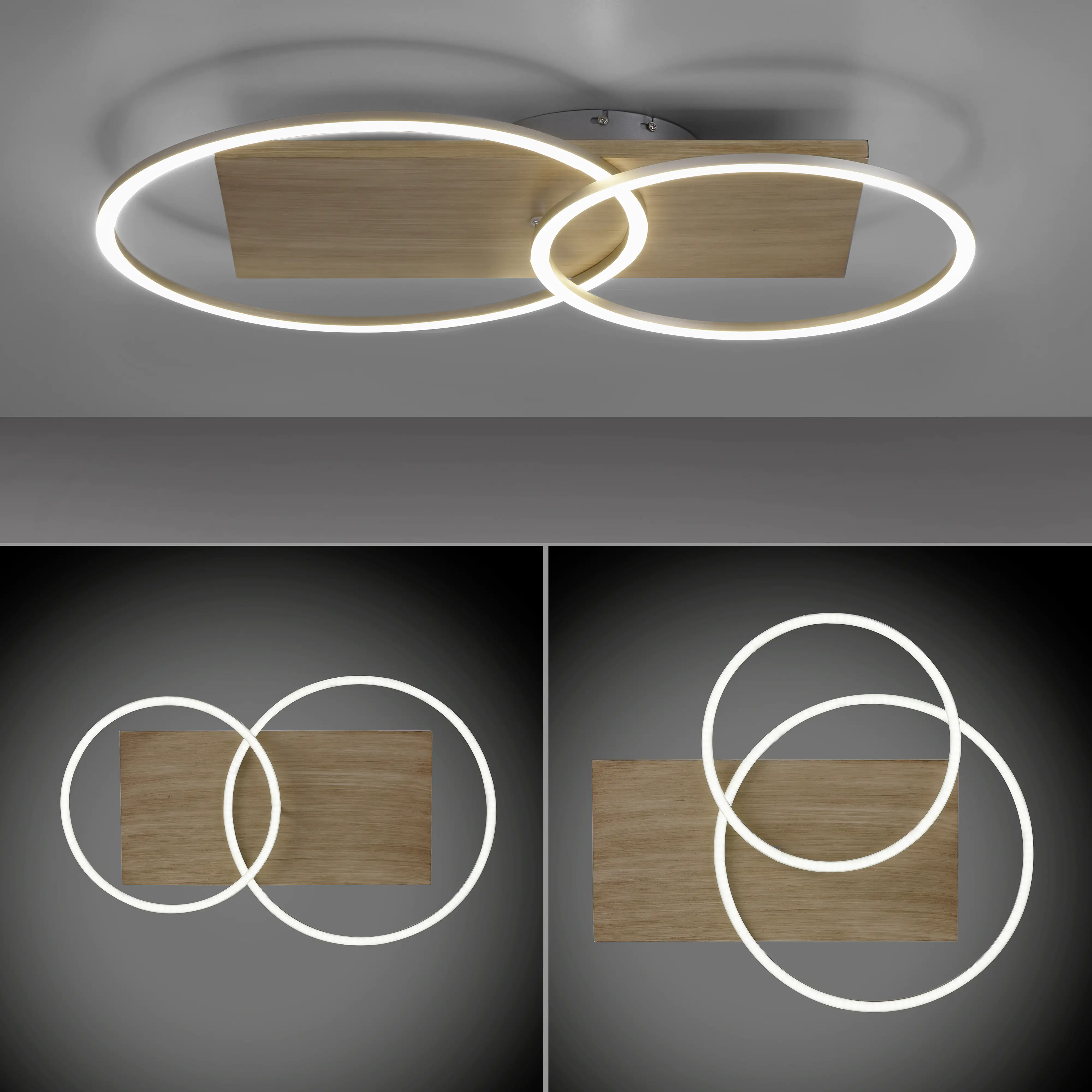 Paul Neuhaus CCT LED Deckenleuchte Palma stahl-holz 70 x 56 cm dimmbar