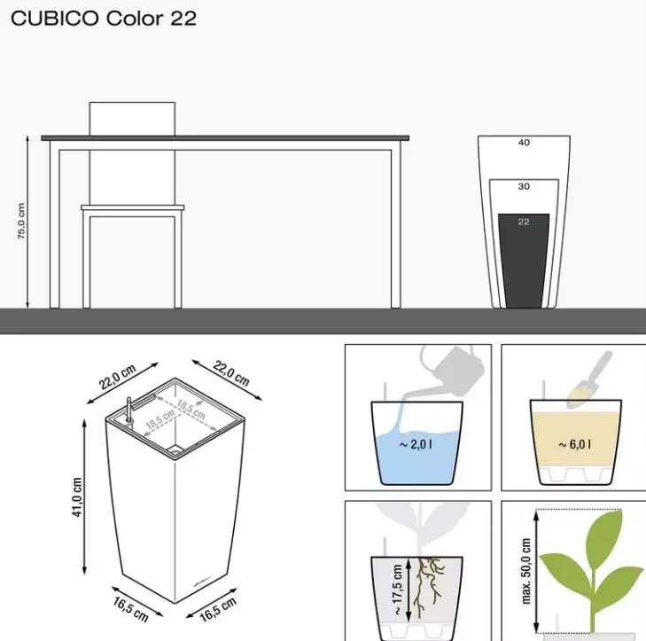 Lechuza Pflanzgefäß Cubico Color 30 schiefergrau