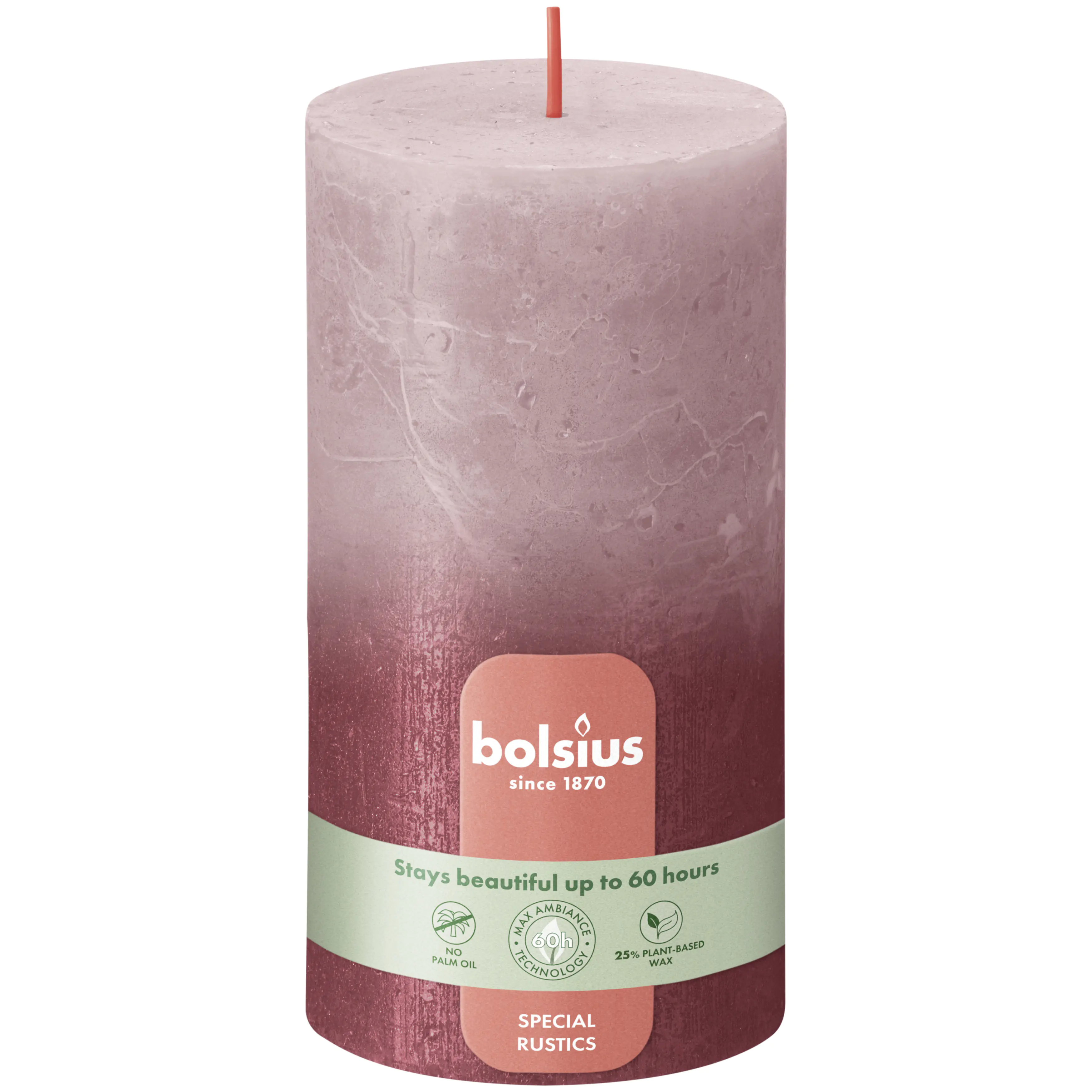Bolsius Stumpenkerze Rustik Sunset Enschenrose+Rot 13 cm
