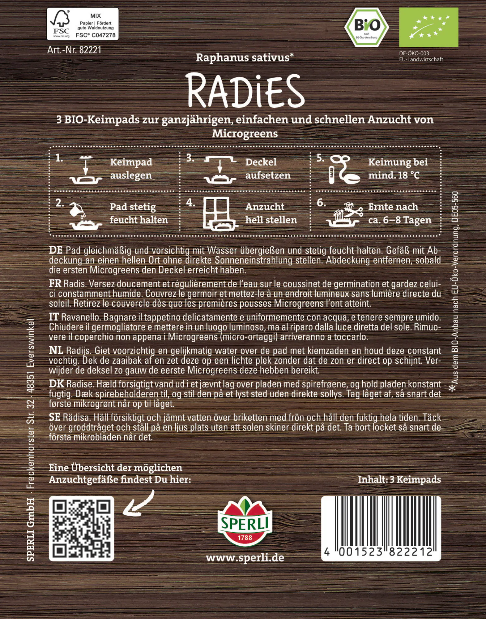 Sperli Saatgut BIO Microgreen Radiessamen 3 Pads