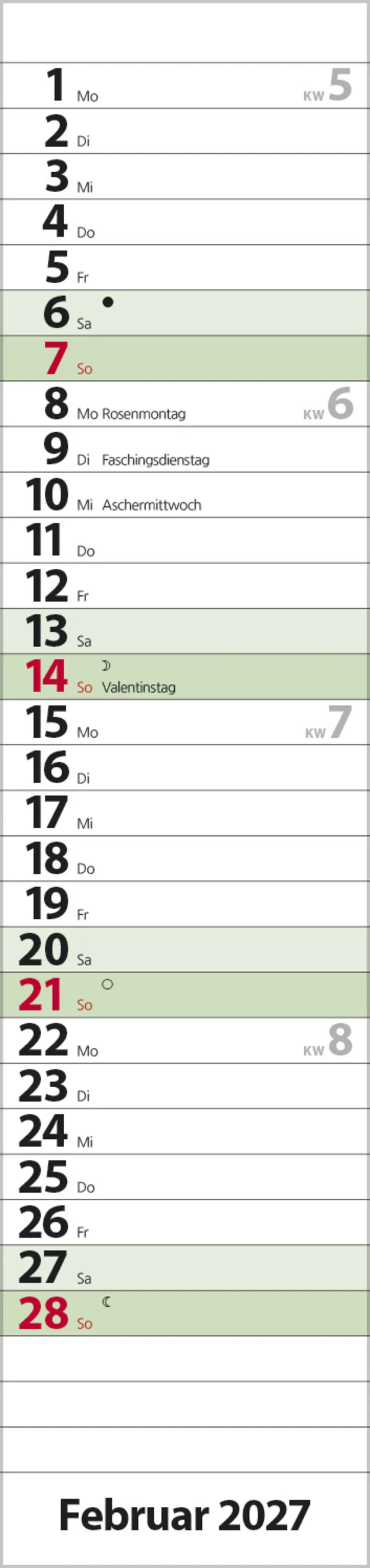 Korsch Kalender Streifenplaner Compact 2027 dunkelgrün 