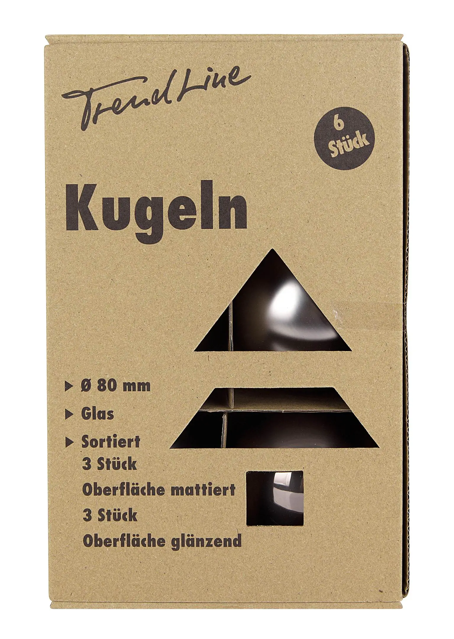 TrendLine Weihnachtskugeln aus Glas Ø 8 cm warmgrau 6 Stück