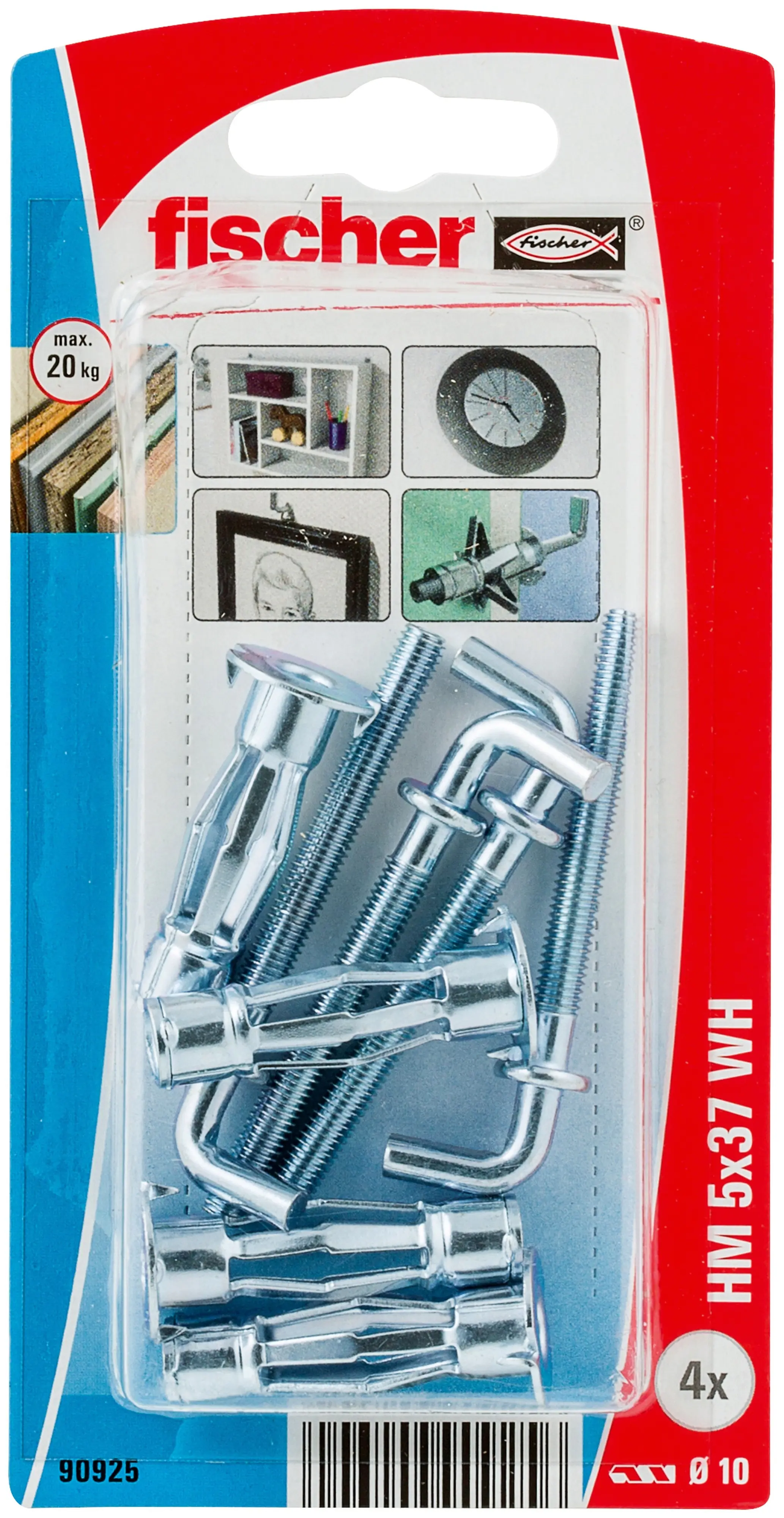 Fischer Hohlraum-Metalldübel HM 5 x 37 mm mit Winkelhaken - 4 Stück