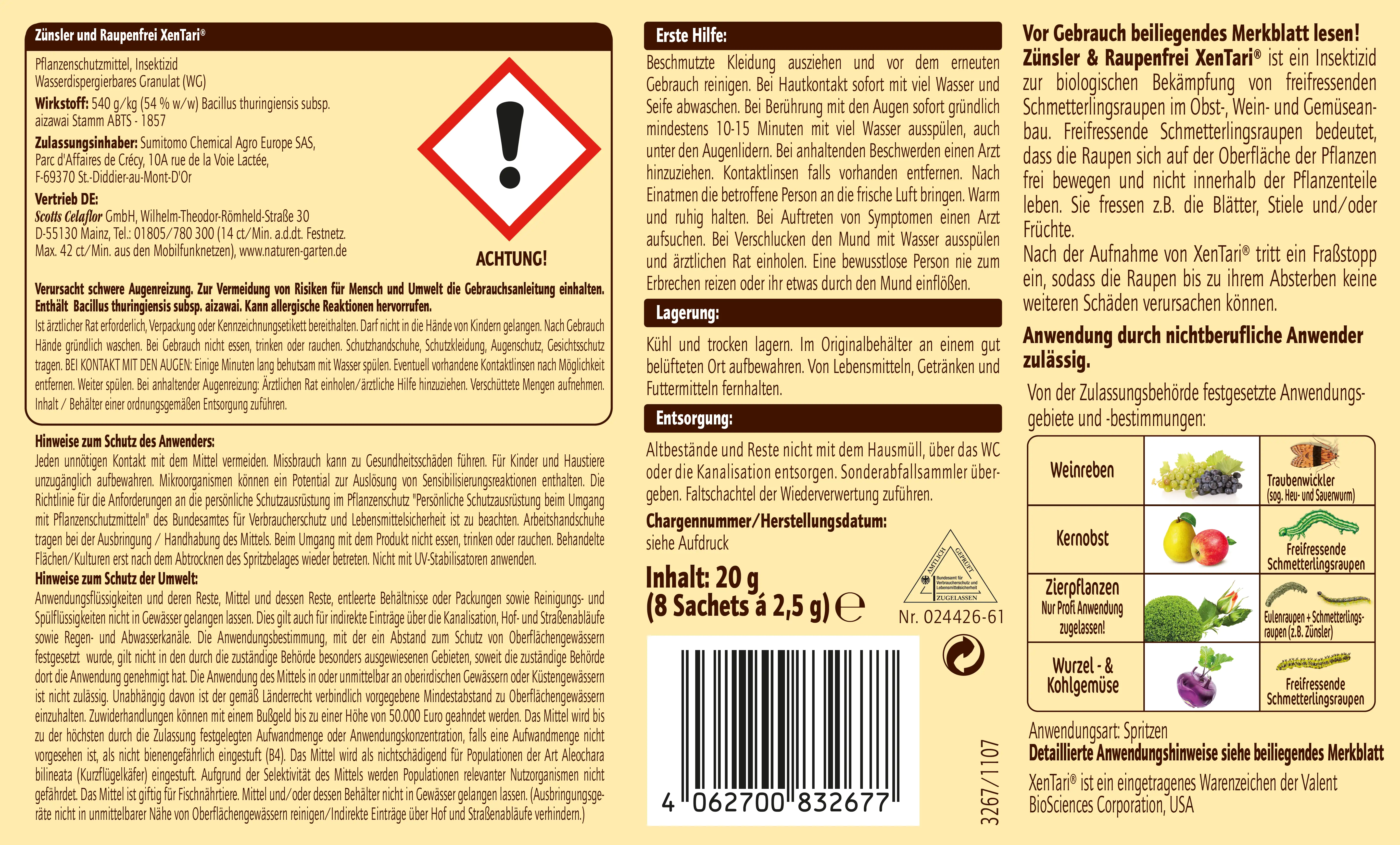 Naturen Bio Zünsler & Raupenfrei XenTari 8 x 2,5 g