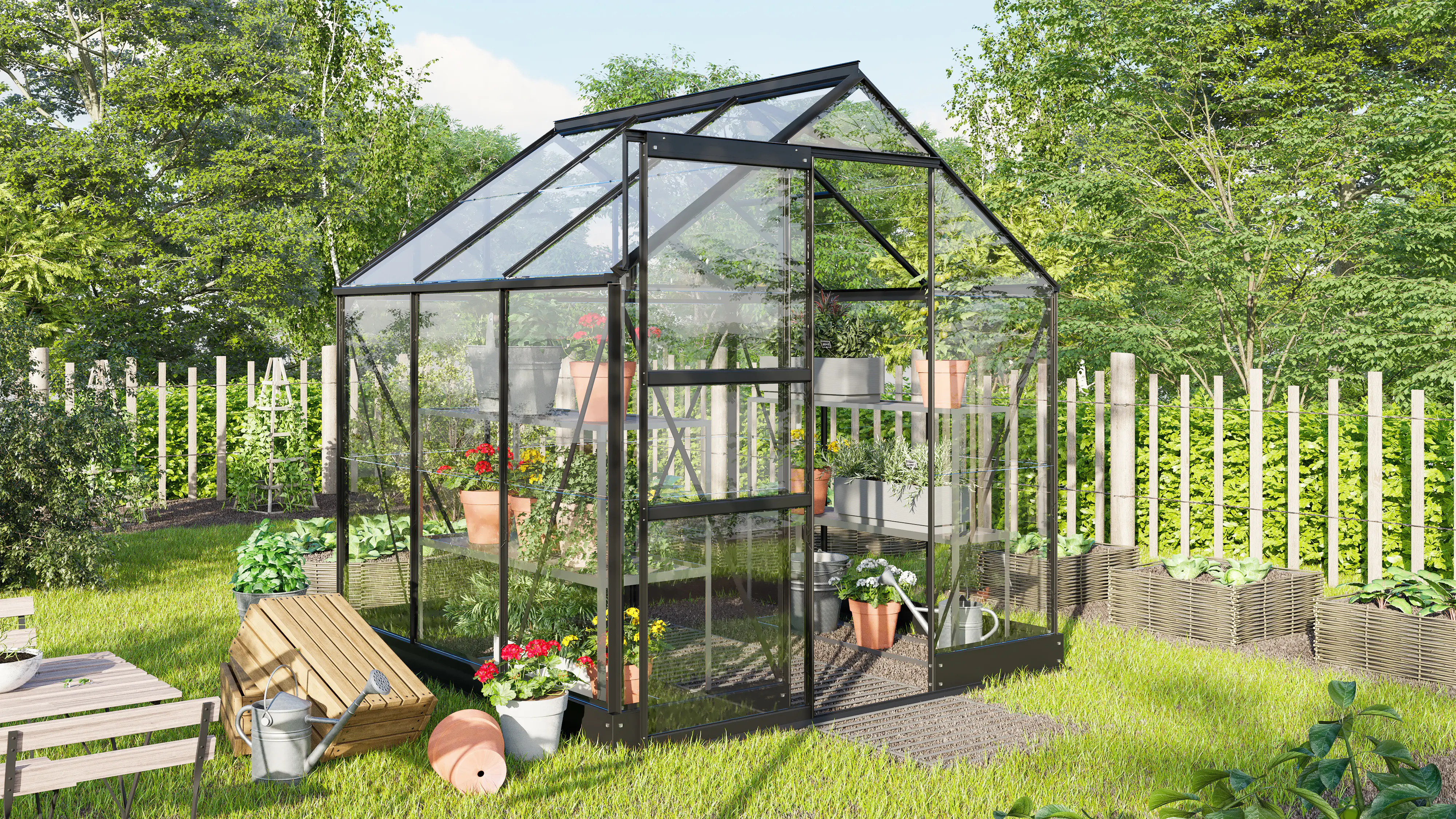 Vitavia Gewächshaus Eris 3800 ESG 3 mm schwarz 198 x 195 cm Vitavia Gewächshaus Eris 3800 ESG 3 mm schwarz 198 x 195 cm