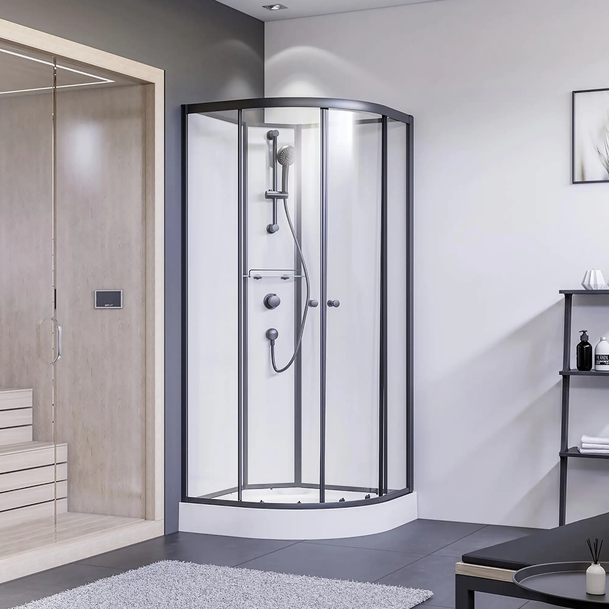 Breuer Komplettdusche BR 200 90x90cm Radius 550 Schwarz Klarglas hell