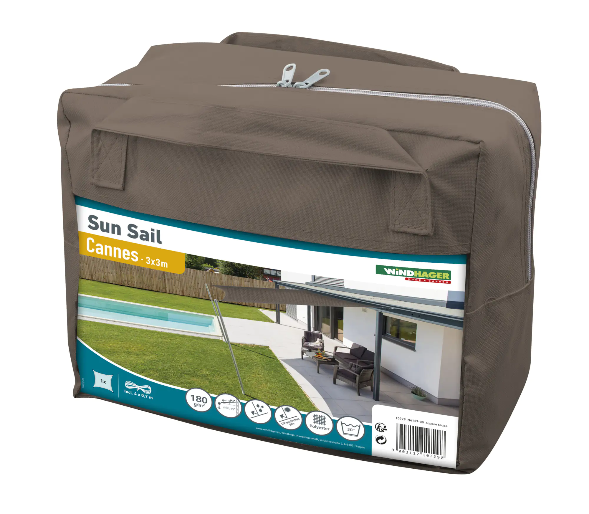 Windhager Sonnensegel Cannes taupe 3 x 3 m