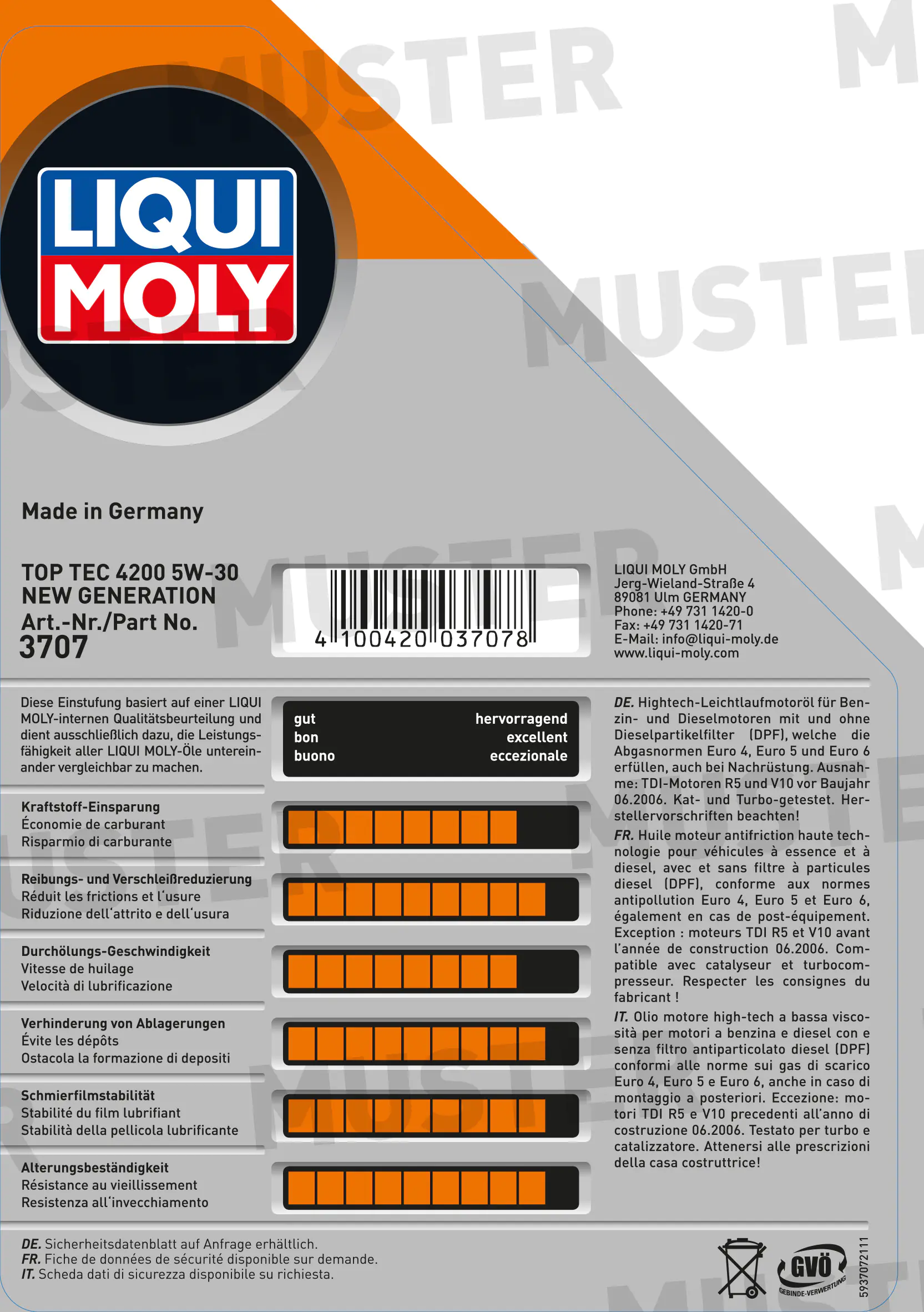 Liqui Moly Motoröl Top Tec 4200 SAE 5W-30 Longlife III 5 L Liqui Moly Motoröl Top Tec 4200 SAE 5W-30 Longlife III 5 L