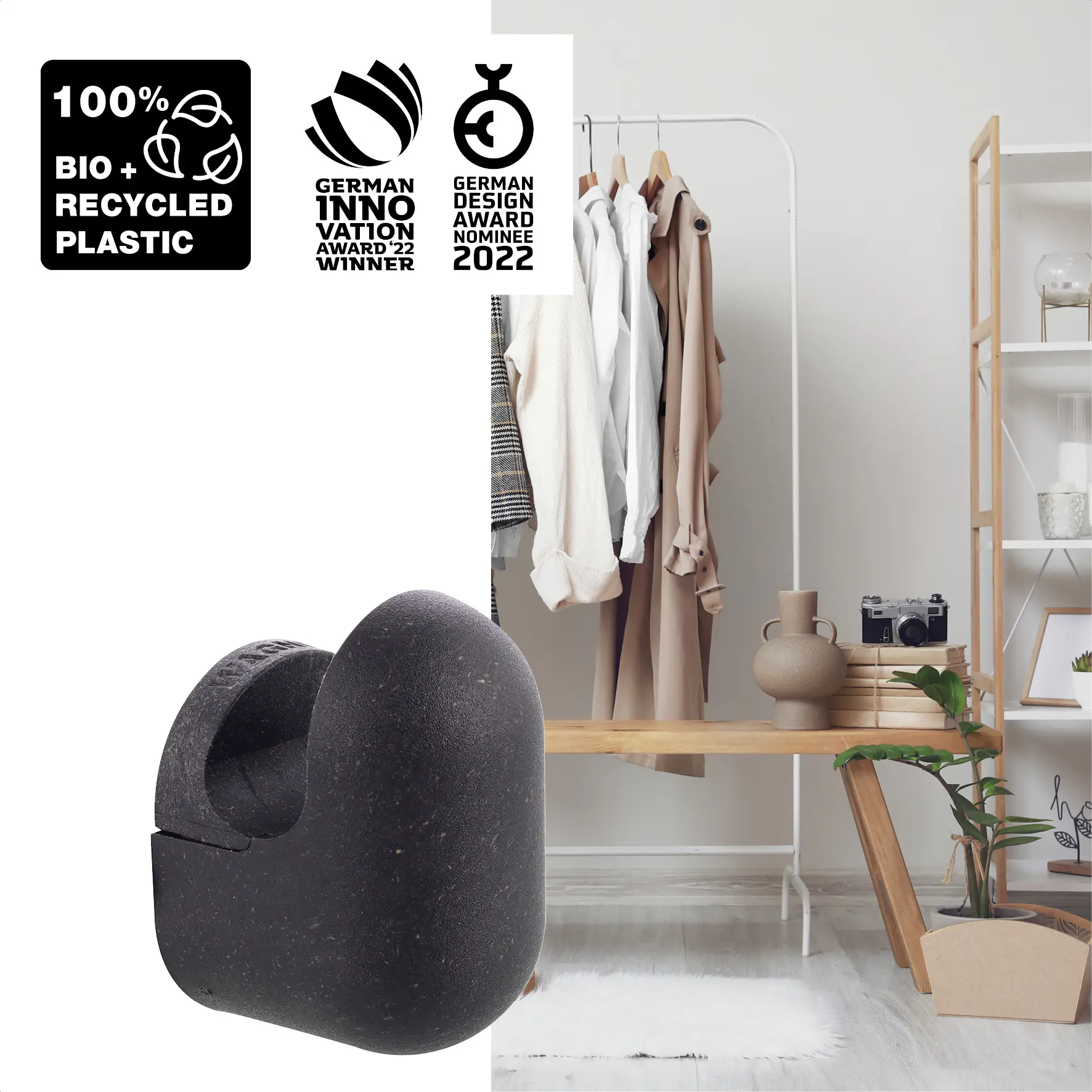 Wagner Wandhaken-Set hooks4home Pill Tragkraft bis 2 kg Bio Kunststoff schwarz 4 Stück