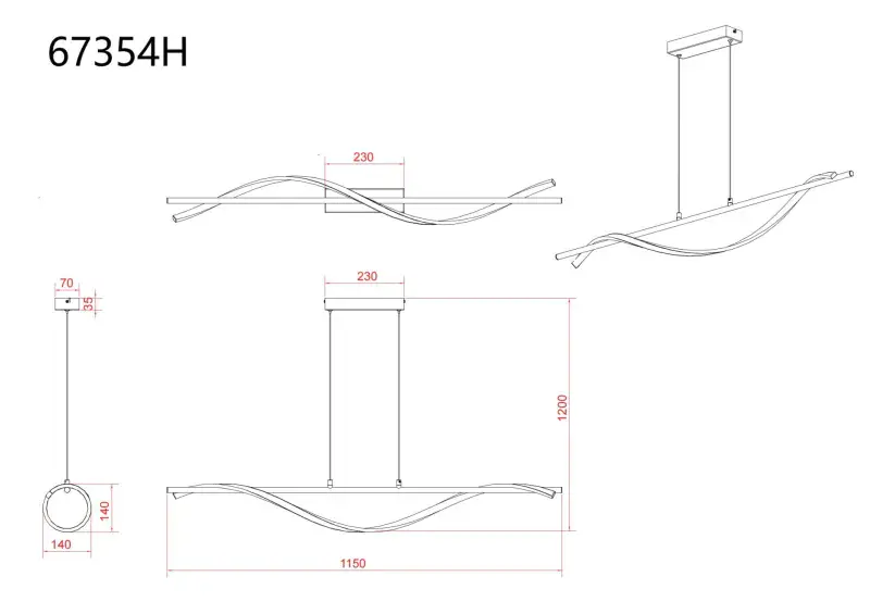 Globo Hängeleuchte Watkins 115 x 120 cm L x H schwarz warmweiß