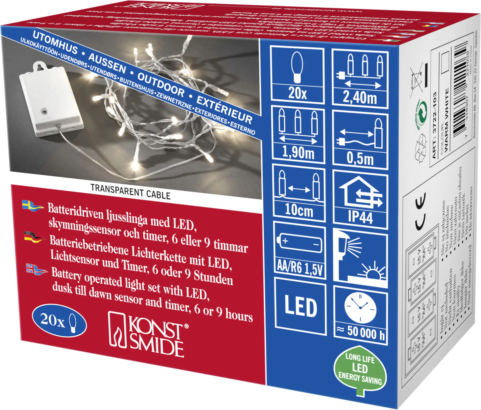 Konstsmide LED Lichterkette 20 LED für Außen 20 LED warmweiß