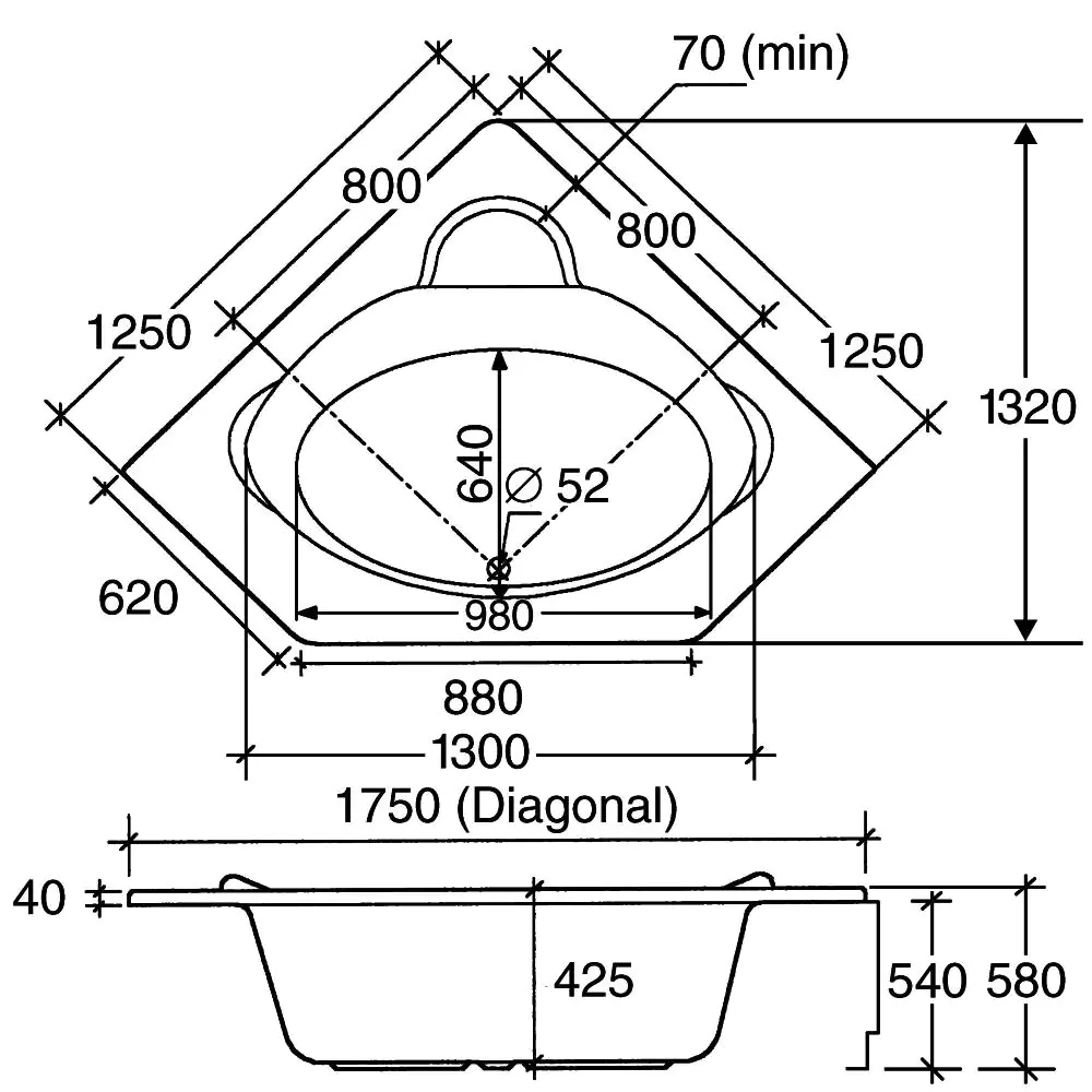 Ottofond Eckwanne Miami 125 x 125 cm, weiß