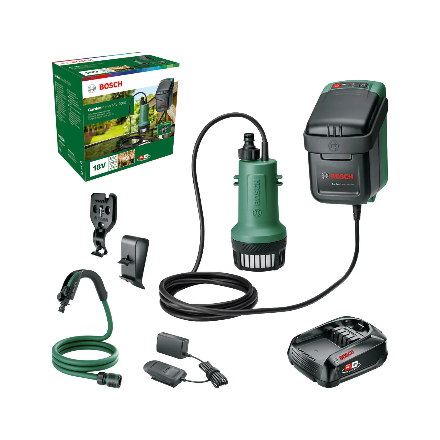 Bosch Akku-Regenfasspumpe GardenPump 18 V inkl. Akku & Ladegerät