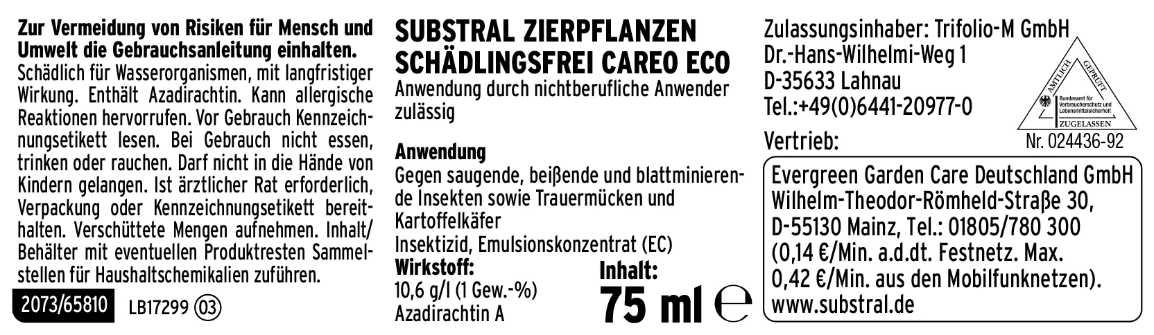 Substral Zierpflanzen Schädlingsfrei Careo Eco 75 ml Substral Zierpflanzen Schädlingsfrei Careo Eco 75 ml