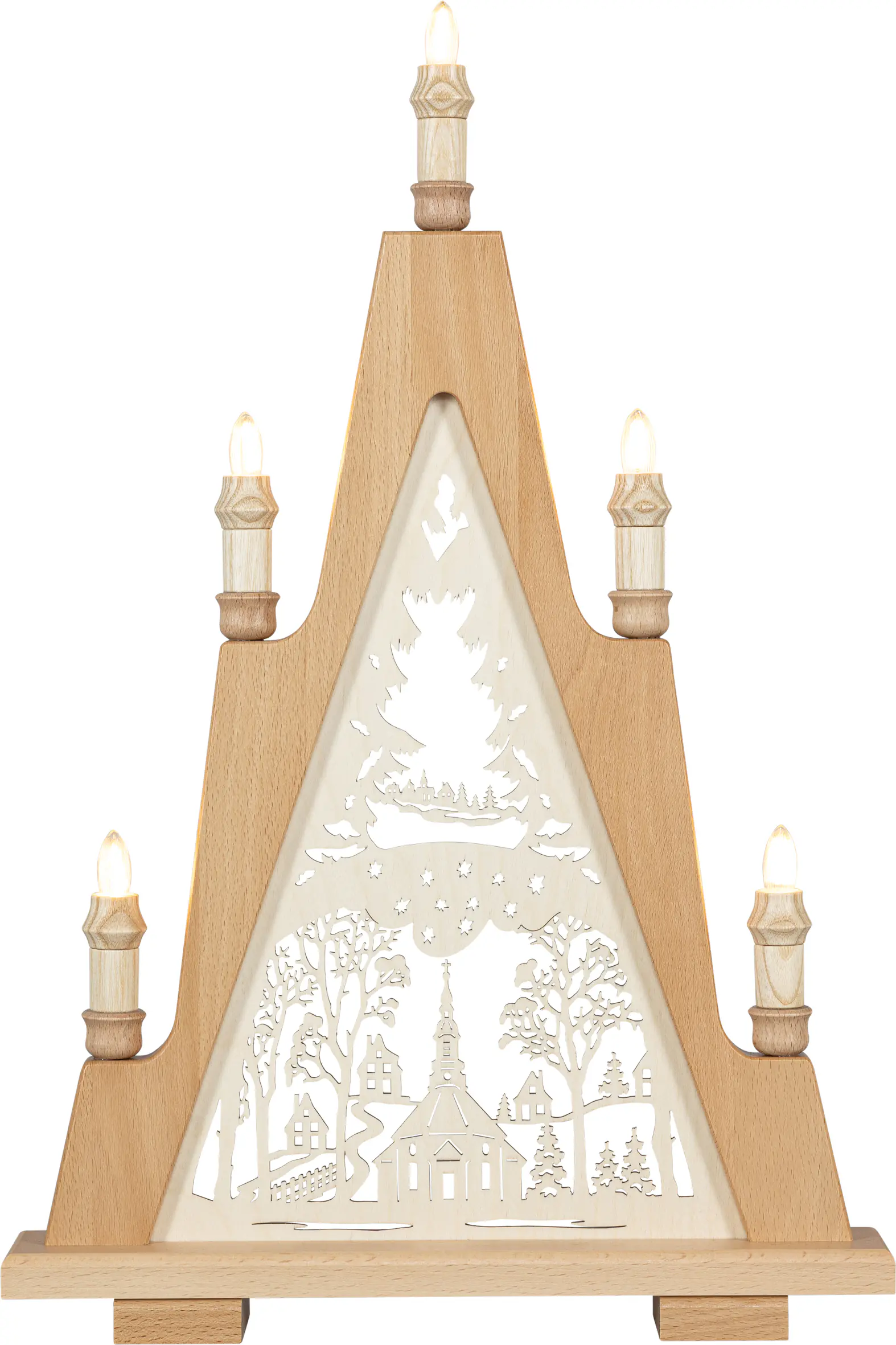 Saico Lichterspitze Seiffener Kirche 5-flammig 35 x 51,5 cm warmweiß natur/weiß