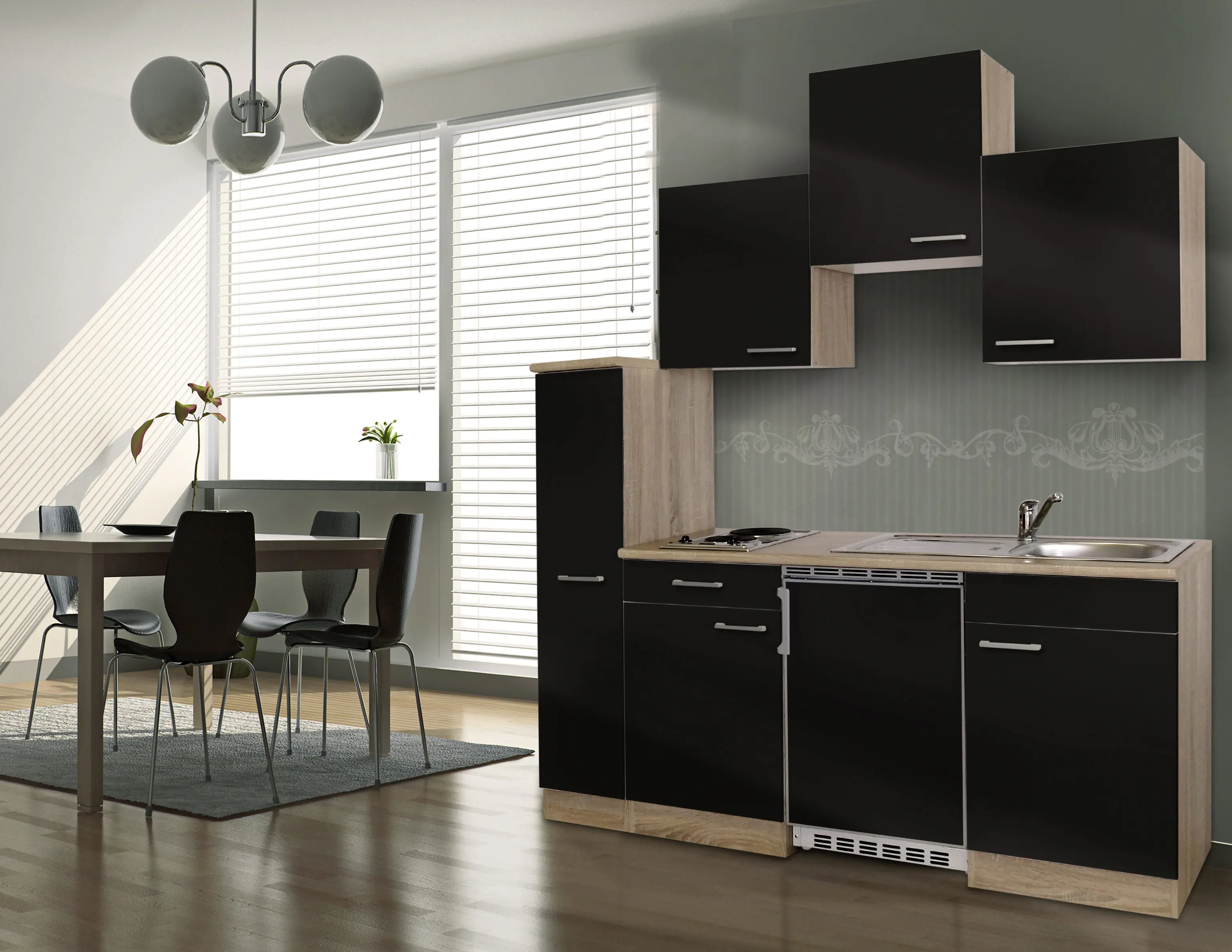 Respekta Economy Küchenblock 180 cm schwarz, Eiche Sonoma, KB180ESS Respekta Economy Küchenblock 180 cm schwarz, Eiche Sonoma, KB180ESS