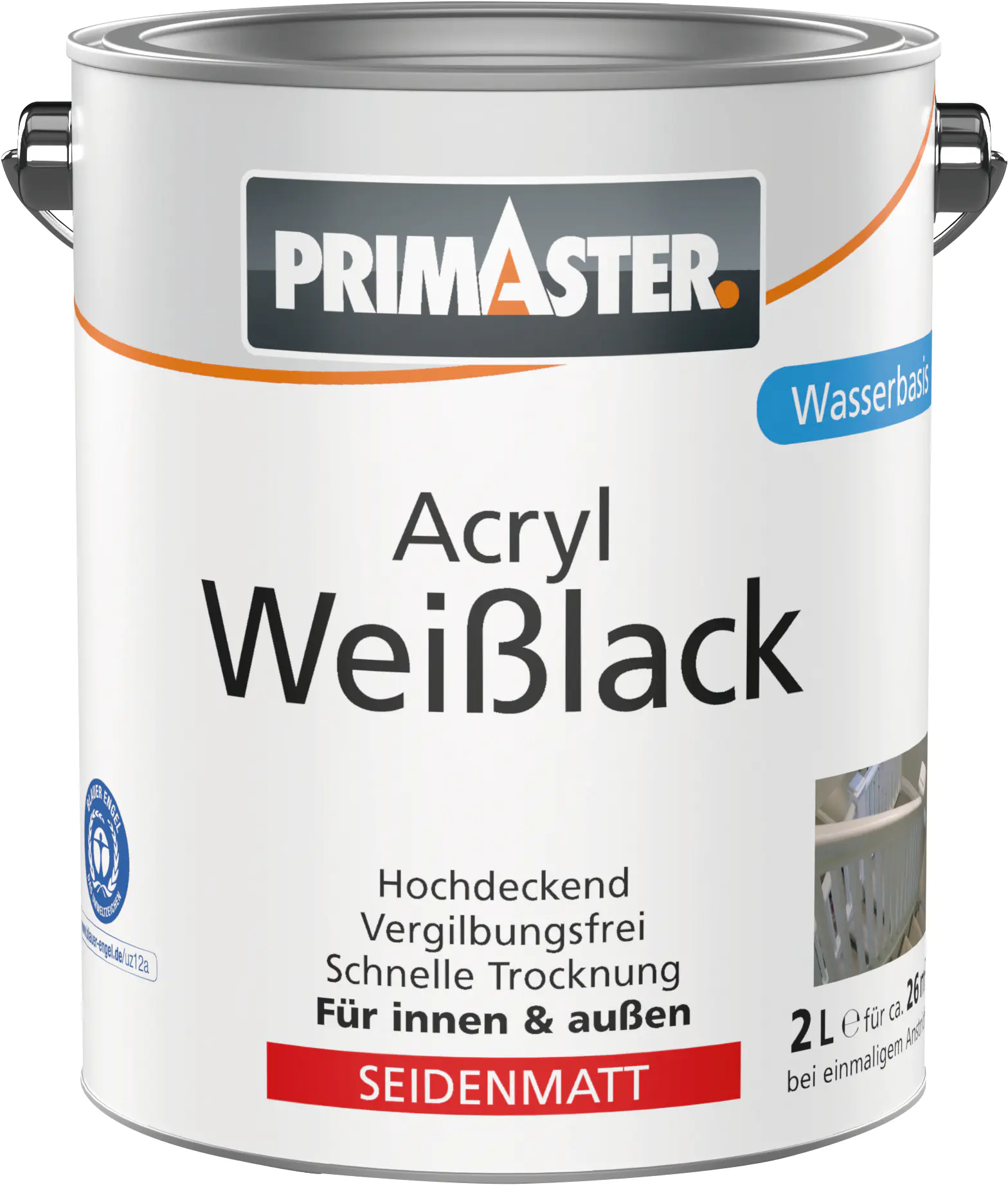 Primaster Acryl Weißlack seidenmatt 2 L