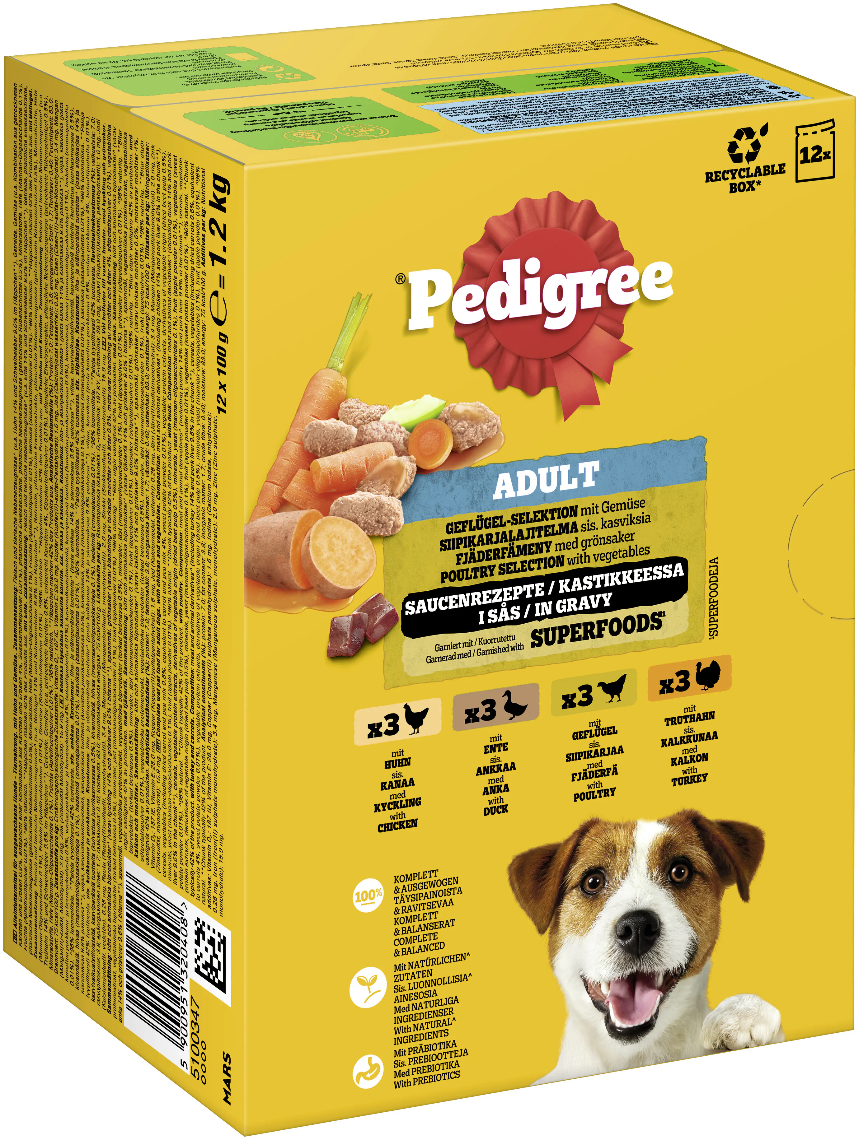 Pedigree Hundenassfutter Adult 12 x 100 g Geflügel