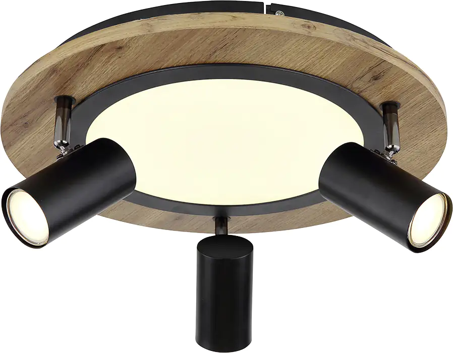 Globo LED Deckenleuchte Kassu schwarz-holz Ø 40 cm GU10, warmweiß Globo LED Deckenleuchte Kassu schwarz-holz Ø 40 cm GU10, warmweiß
