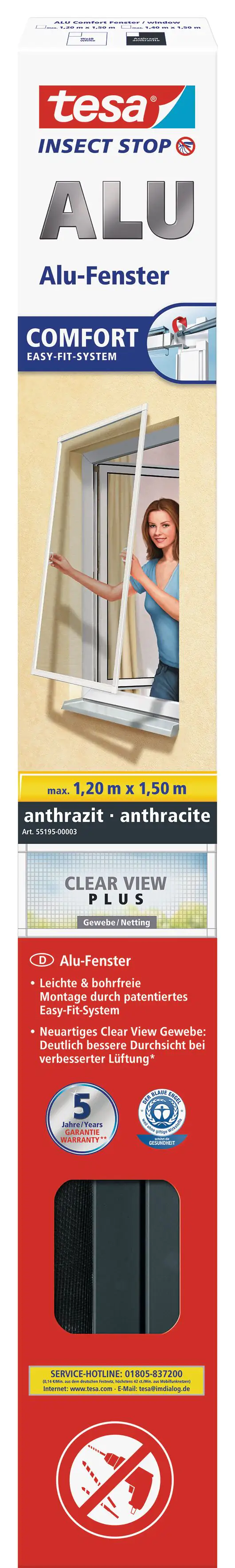 tesa Insektenschutz-Fenster COMFORT 120 x 150 cm anthrazit
