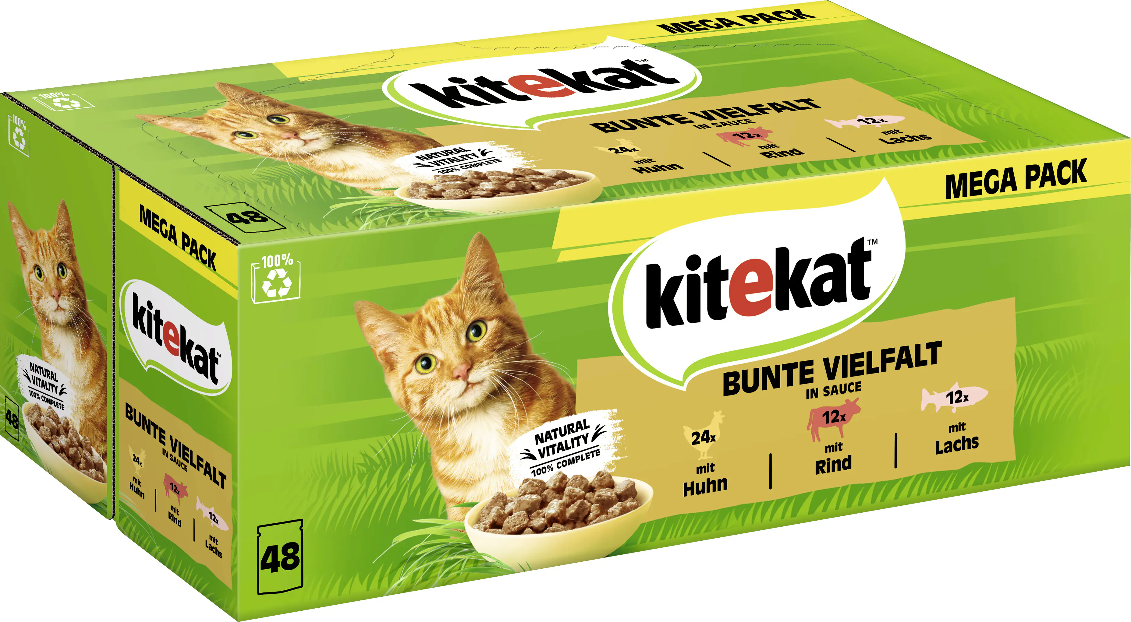 Kitekat Bunte Vielfalt Katzennassfutter Adult 48 x 85 g Huhn, Rind & Lachs