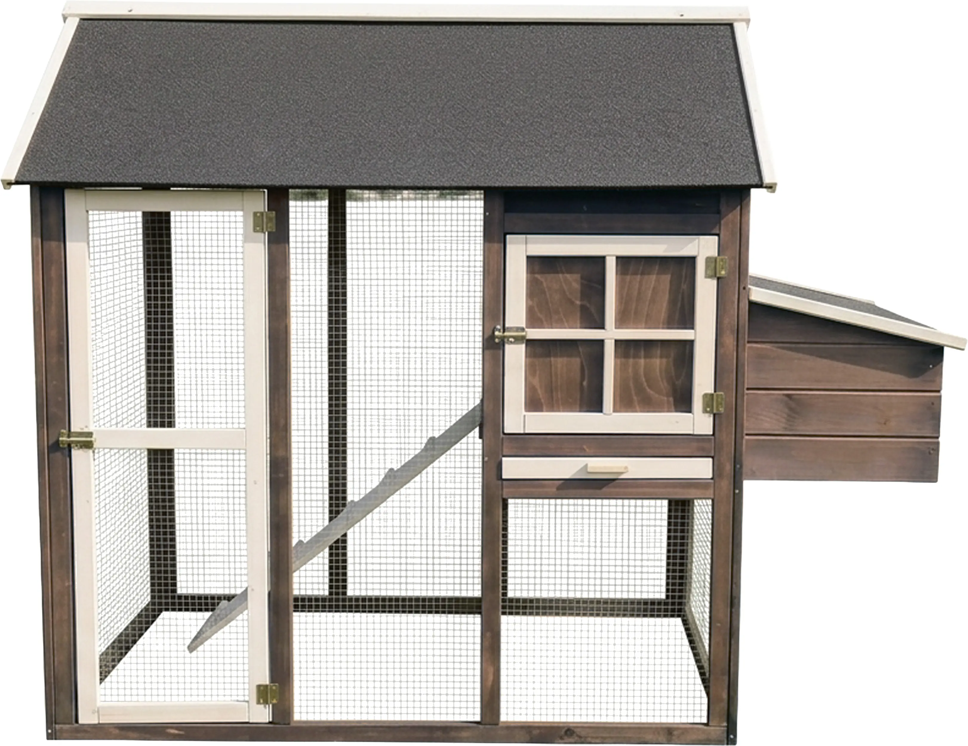 Hühnerhaus Cleo 180 x 145 cm mit Gehege & Legebox braun/anthrazit