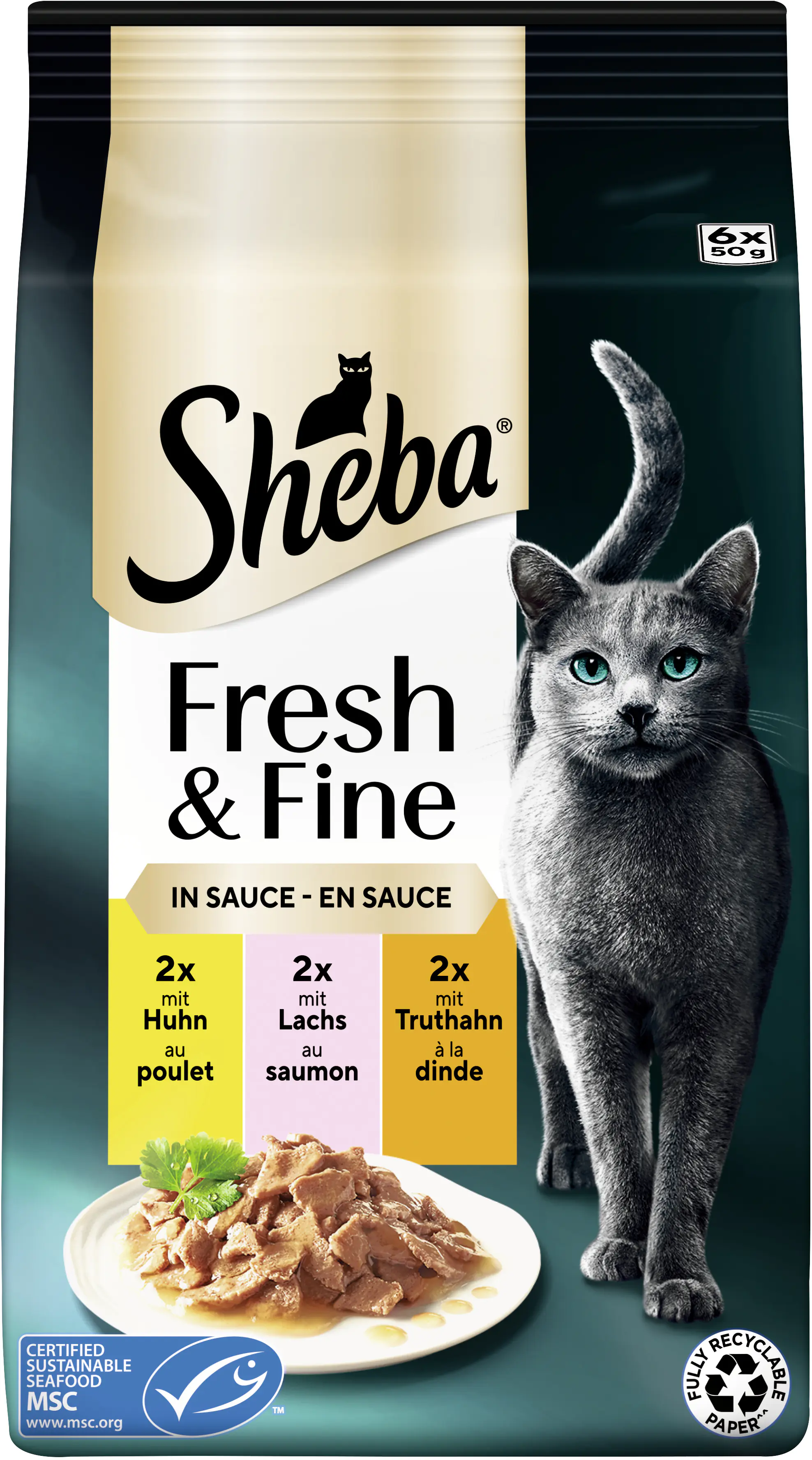 Sheba Fresh & Fine Katzennassfutter Adult 6 x 50 g Huhn & Lachs
