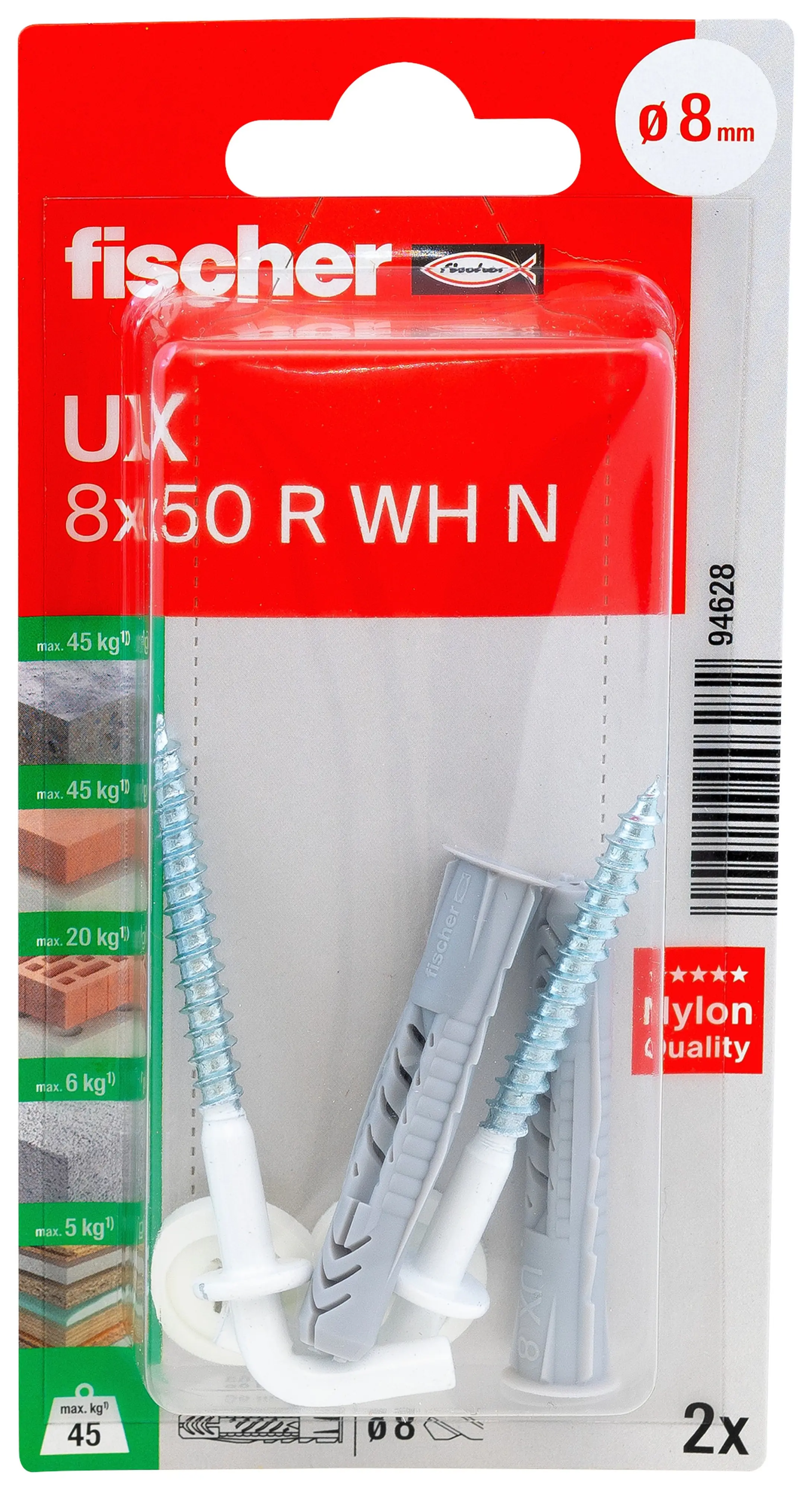 Fischer Universaldübel UX RH 8 x 50 mm mit Winkelhaken - 2 Stück