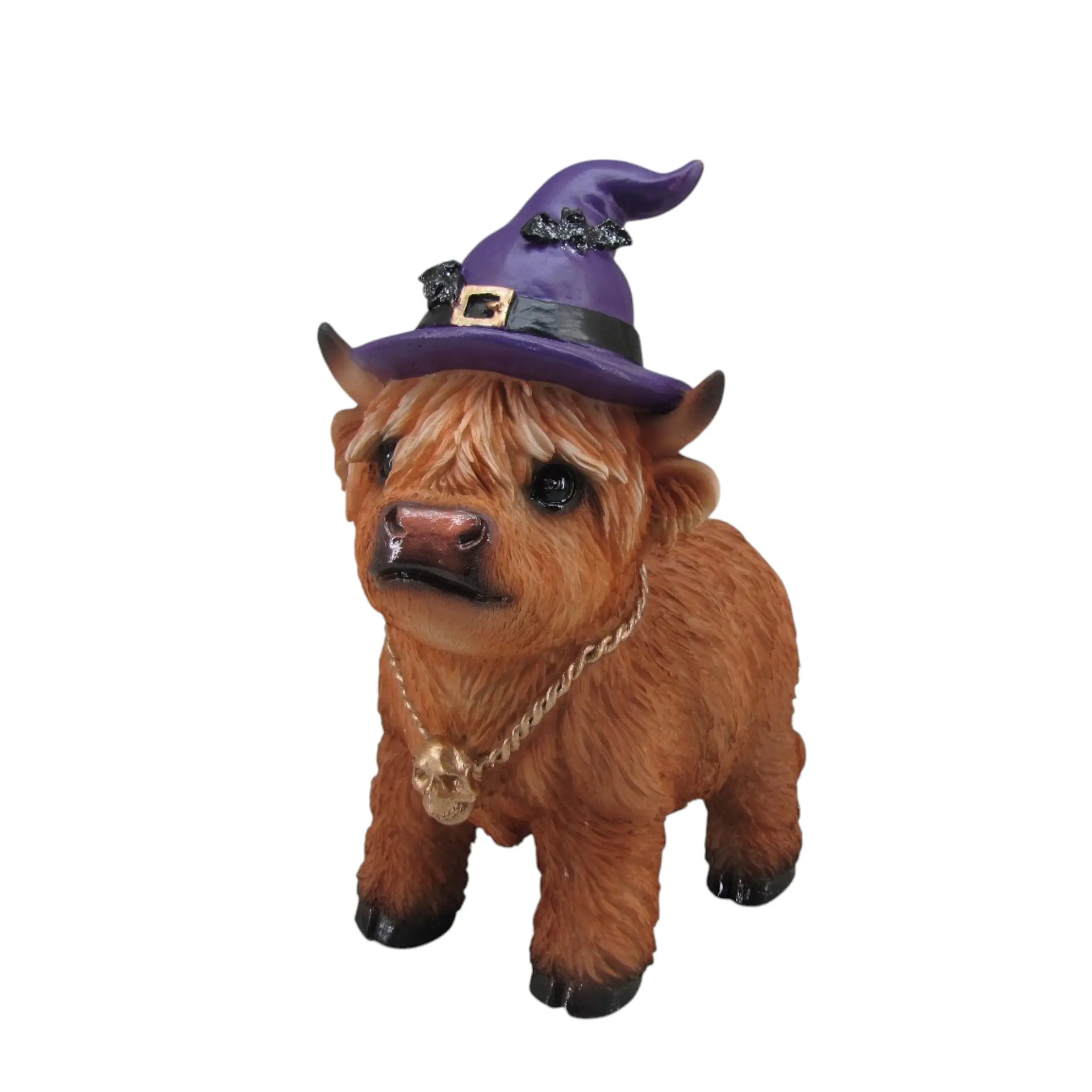 Dekofigur Kuh mit Hexenhut Highland Cattle Halloween 19 x 9 cm braun
