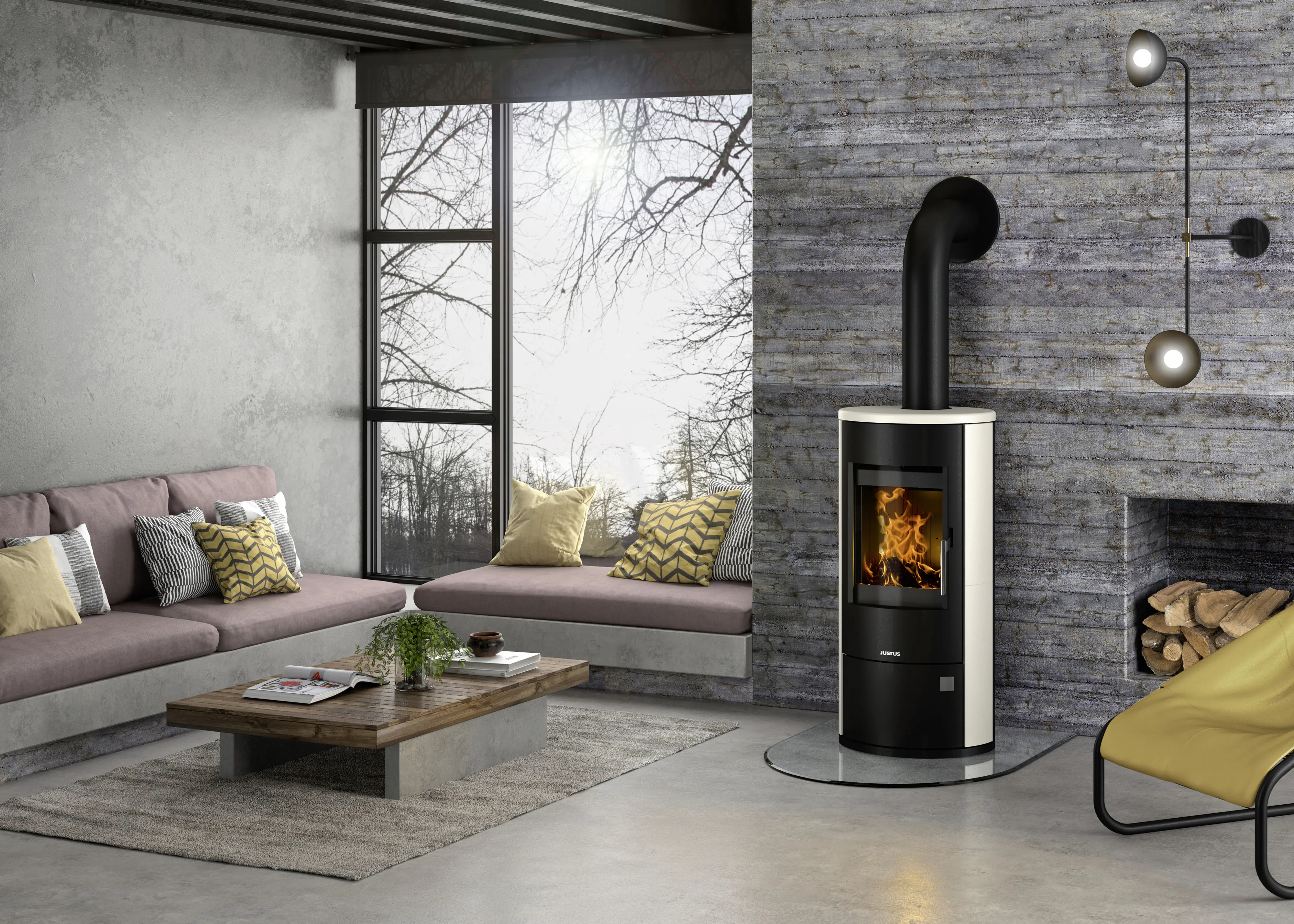 Justus Kaminofen Austin 5 Kalkstein-Cream Grundgerät schwarz 5 kW