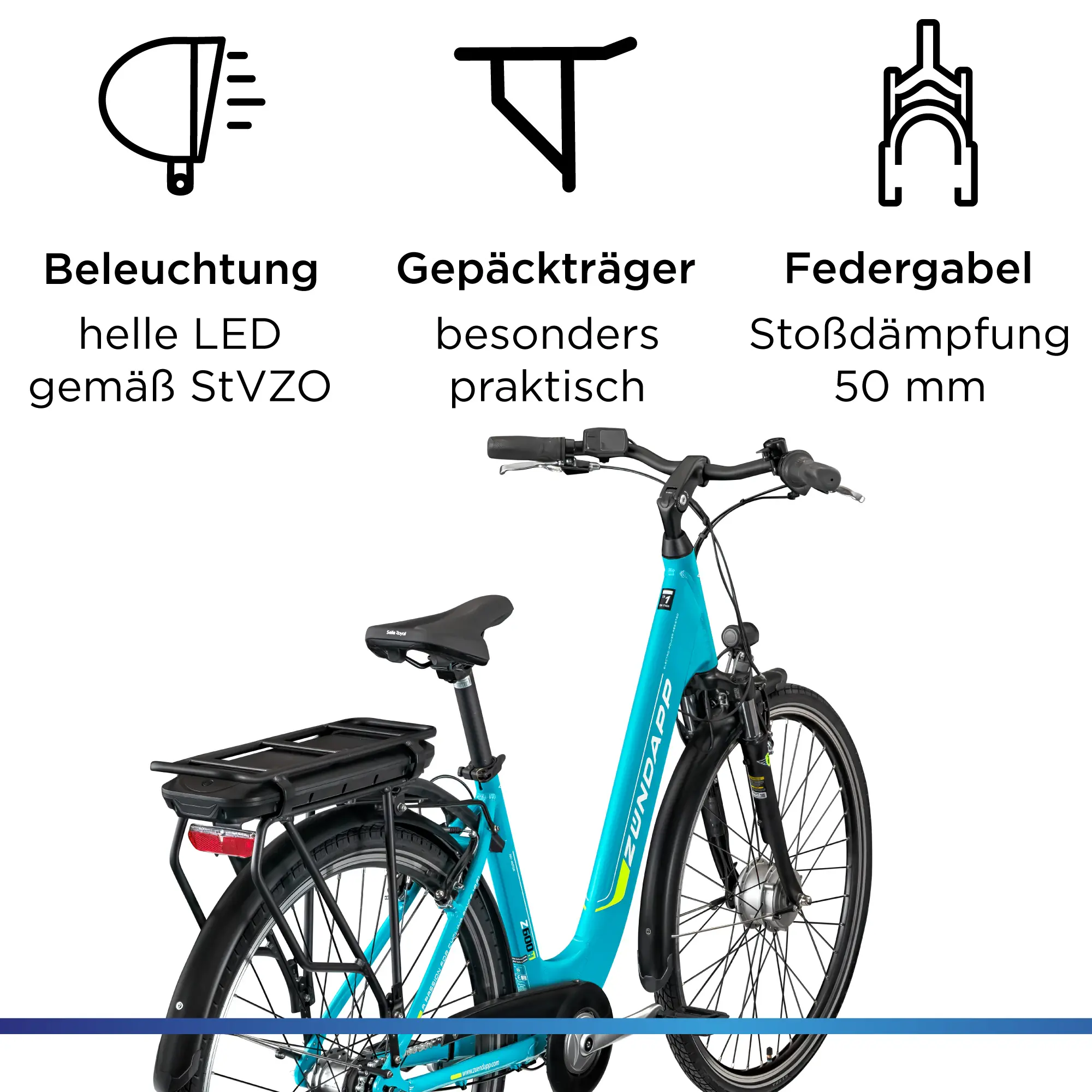 Zündapp E-Bike City Z600 28 Zoll 7-Gang 522 Wh türkisblau