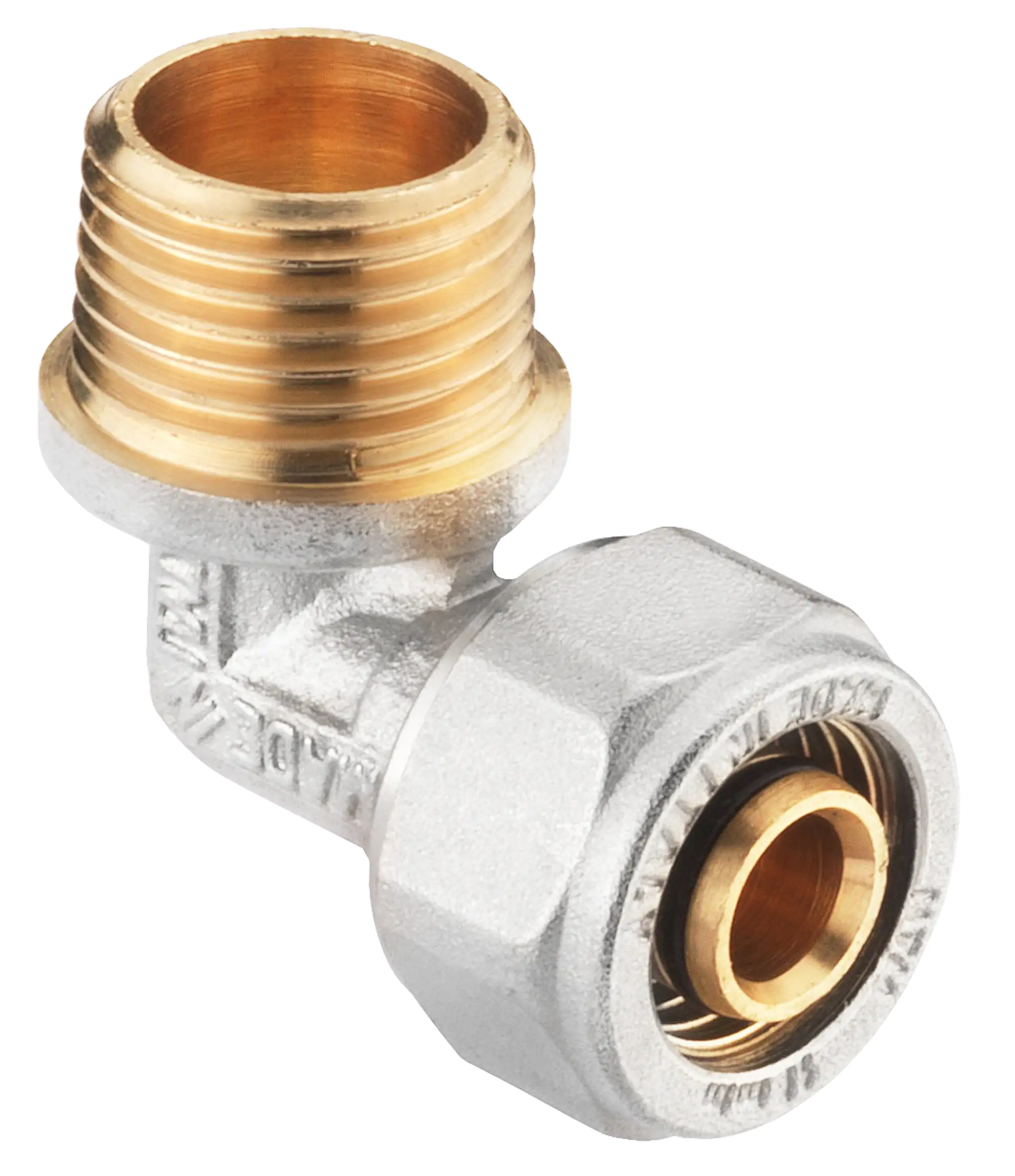 4035300819911 Cornat Schraub-Winkel 90° komplett ø 16 mm 1/2" AG Messing vernickelt