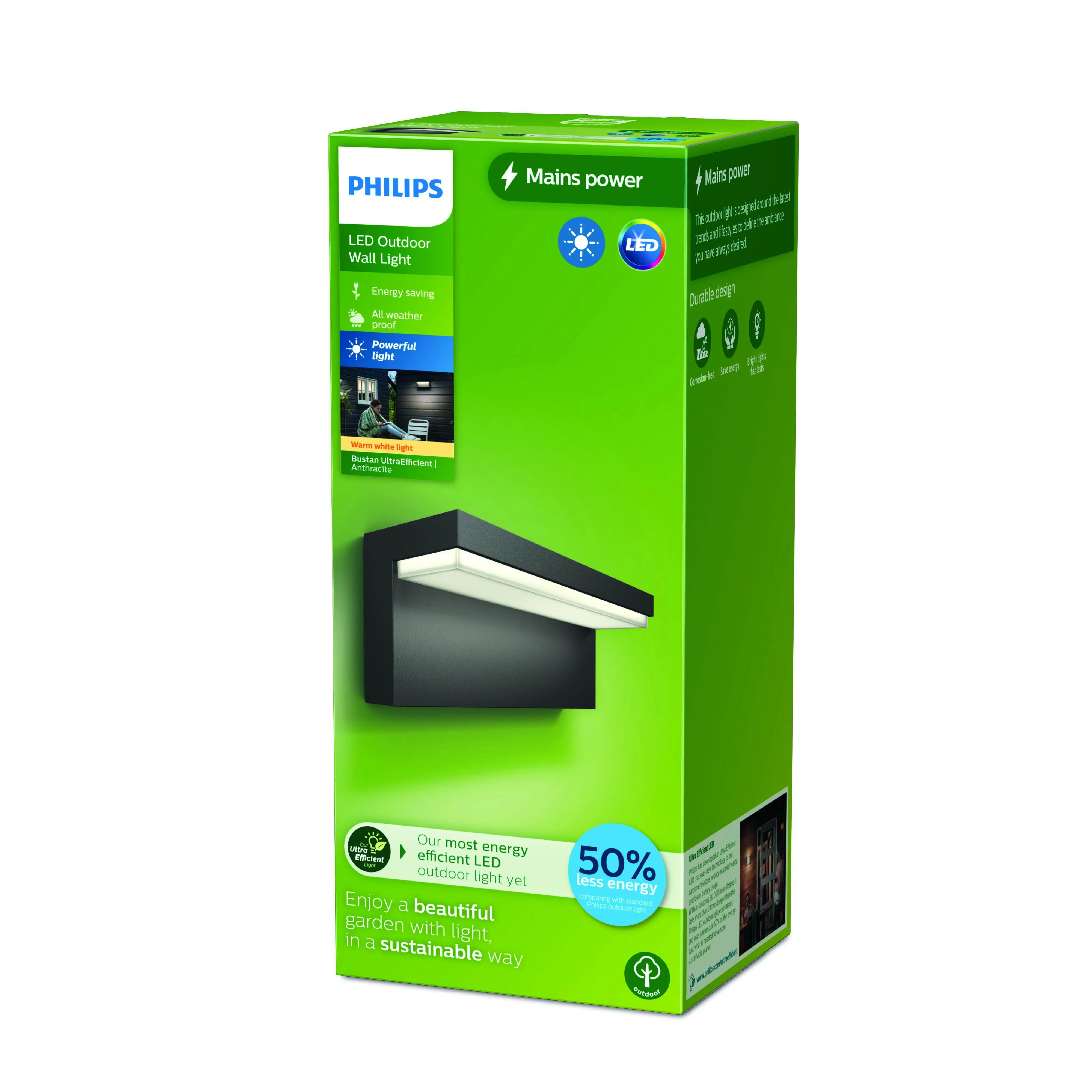 Philips LED Außenwandleuchte Bustan anthrazit warmweiß