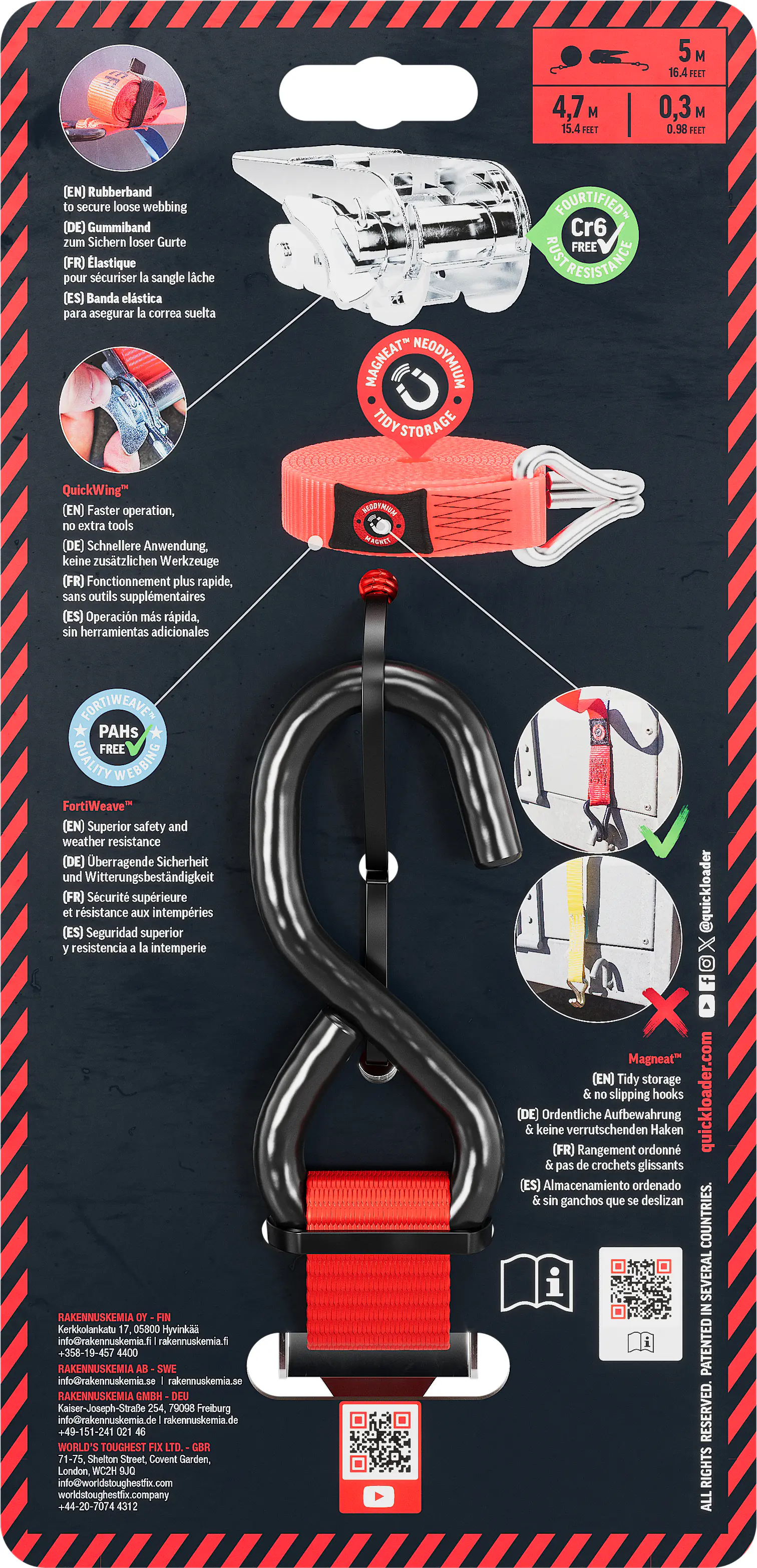 QUICKLOADER® Spanngurt Professionel mit Magnet 25 mm x 5 m 1 Stück rot 