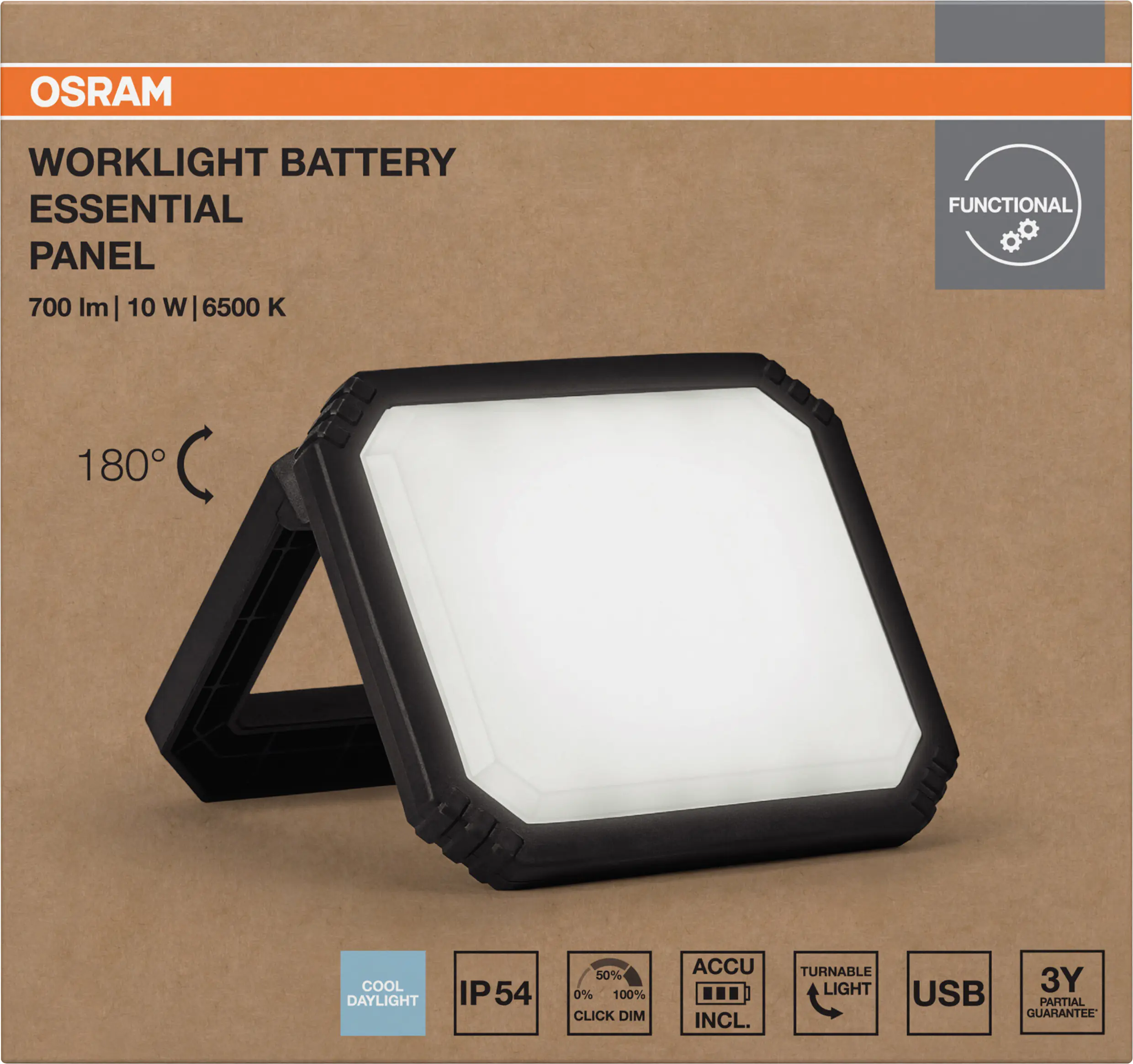 Osram LED Akku-Arbeitsleuchte Worklight Essential Panel 10 W kaltweiß schwarz