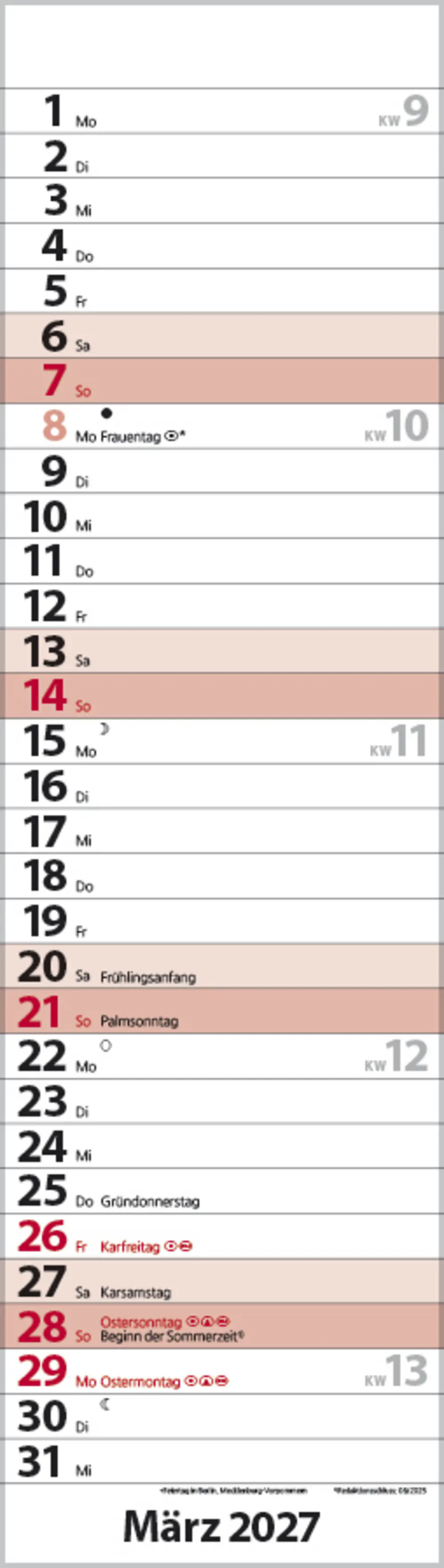 Korsch Kalender Streifenplaner Mini 2027 rot
