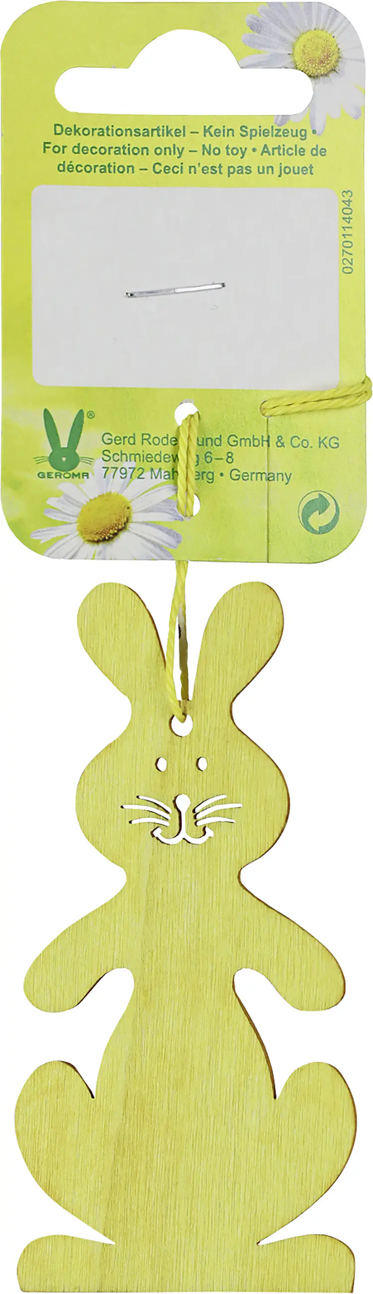Dekohänger Hase Holz 8 x 4 cm gelb