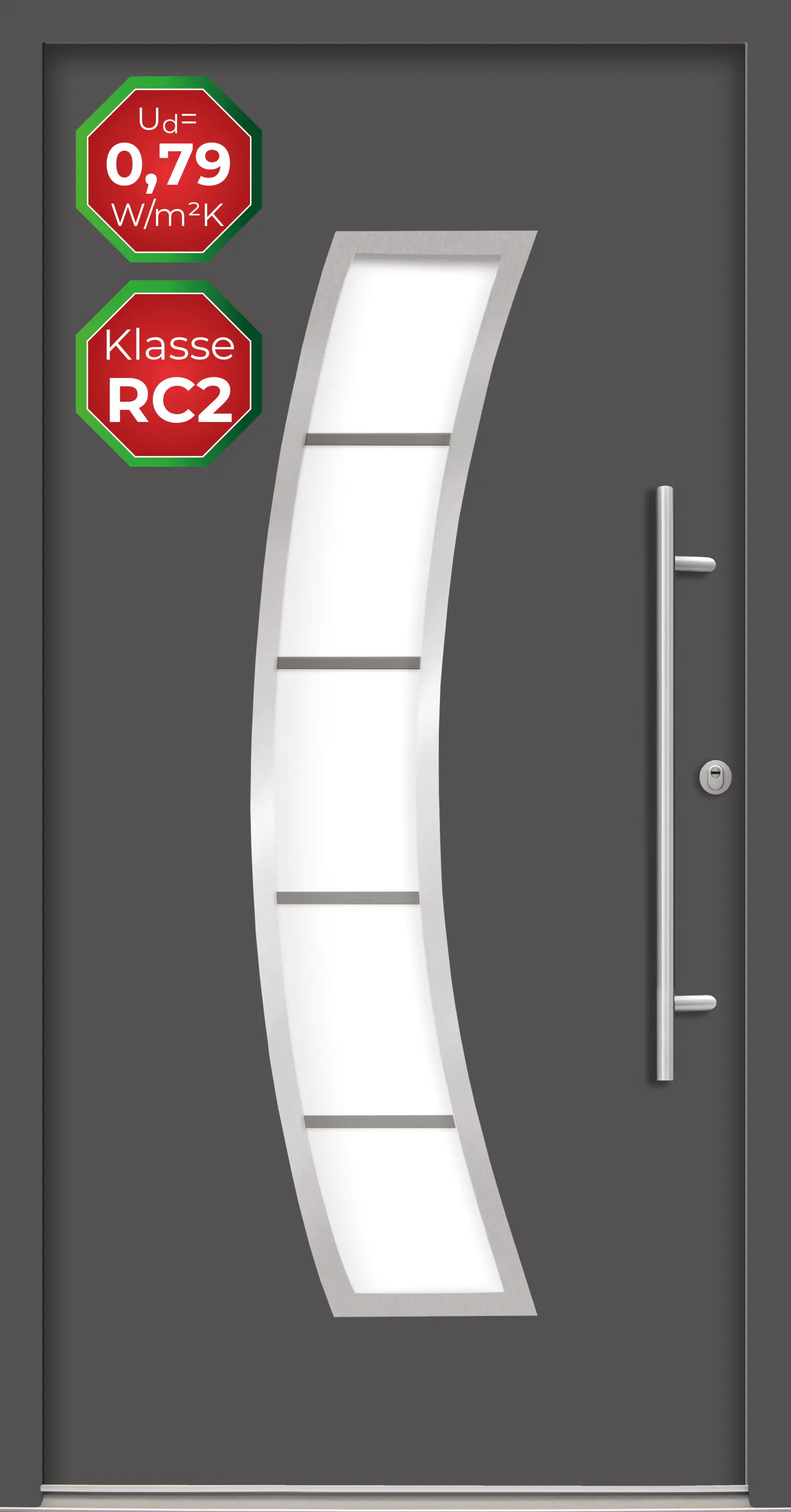 Splendoor Haustür Passivedoor Premium P14 RC2 Anthrazit DIN Rechts 100 x 210 cm