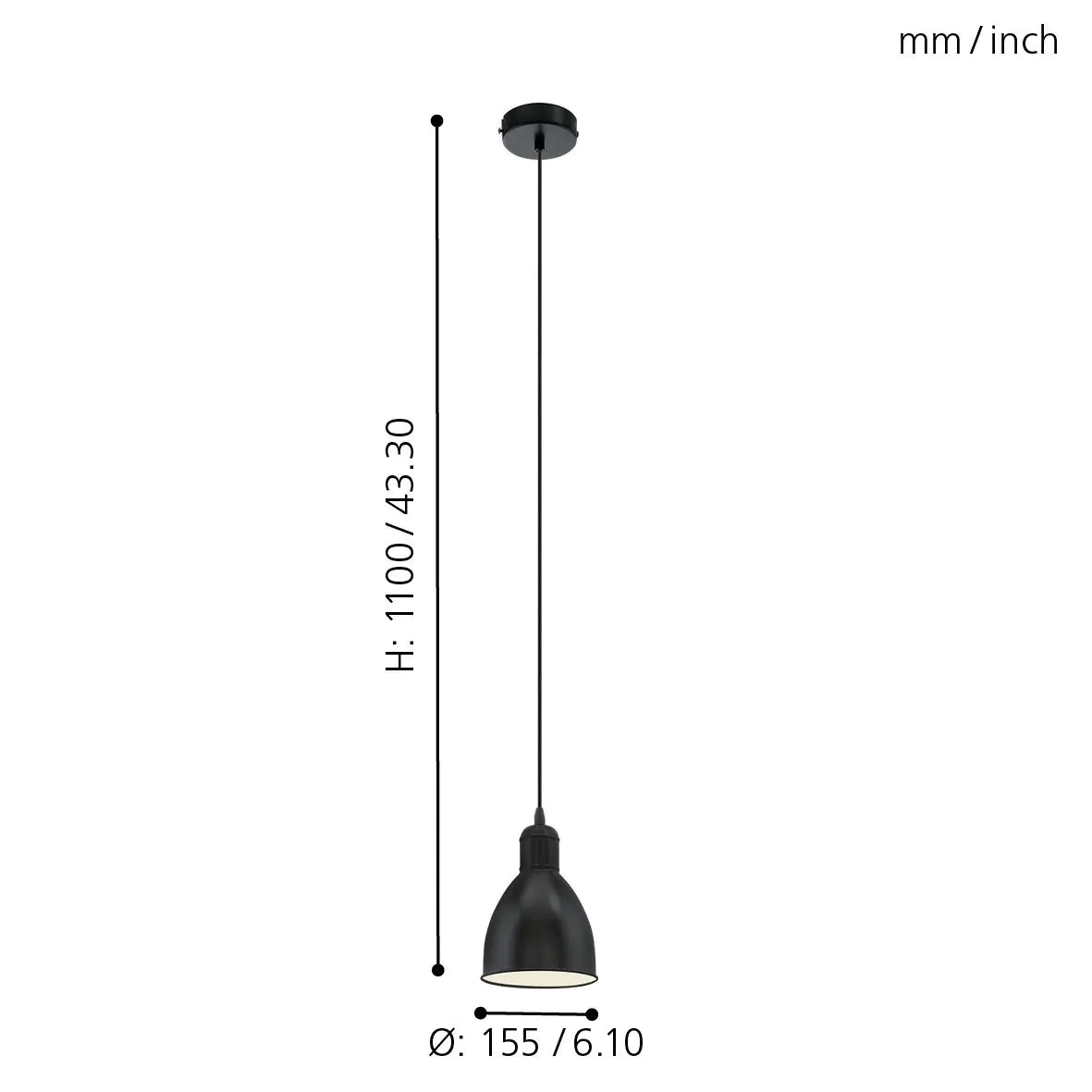 Eglo Pendelleuchte Priddy schwarz Ø 15,5 cm E27 Eglo Pendelleuchte Priddy schwarz Ø 15,5 cm E27