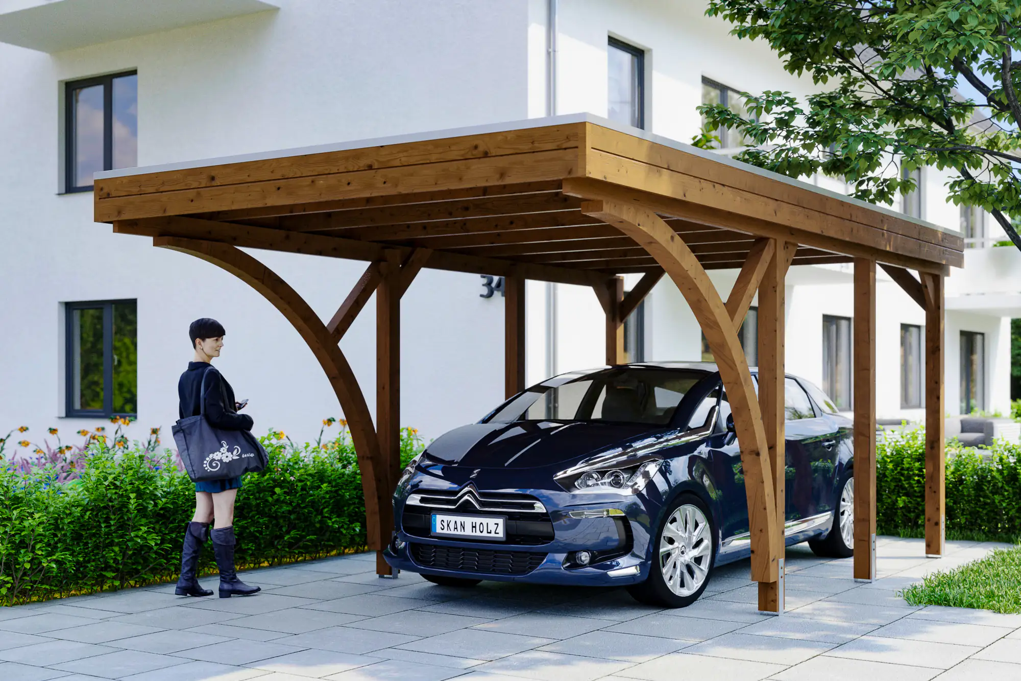 SKAN HOLZ Friesland Carport Set 6 314 x 555 cm, lasiert in Nussbaum
