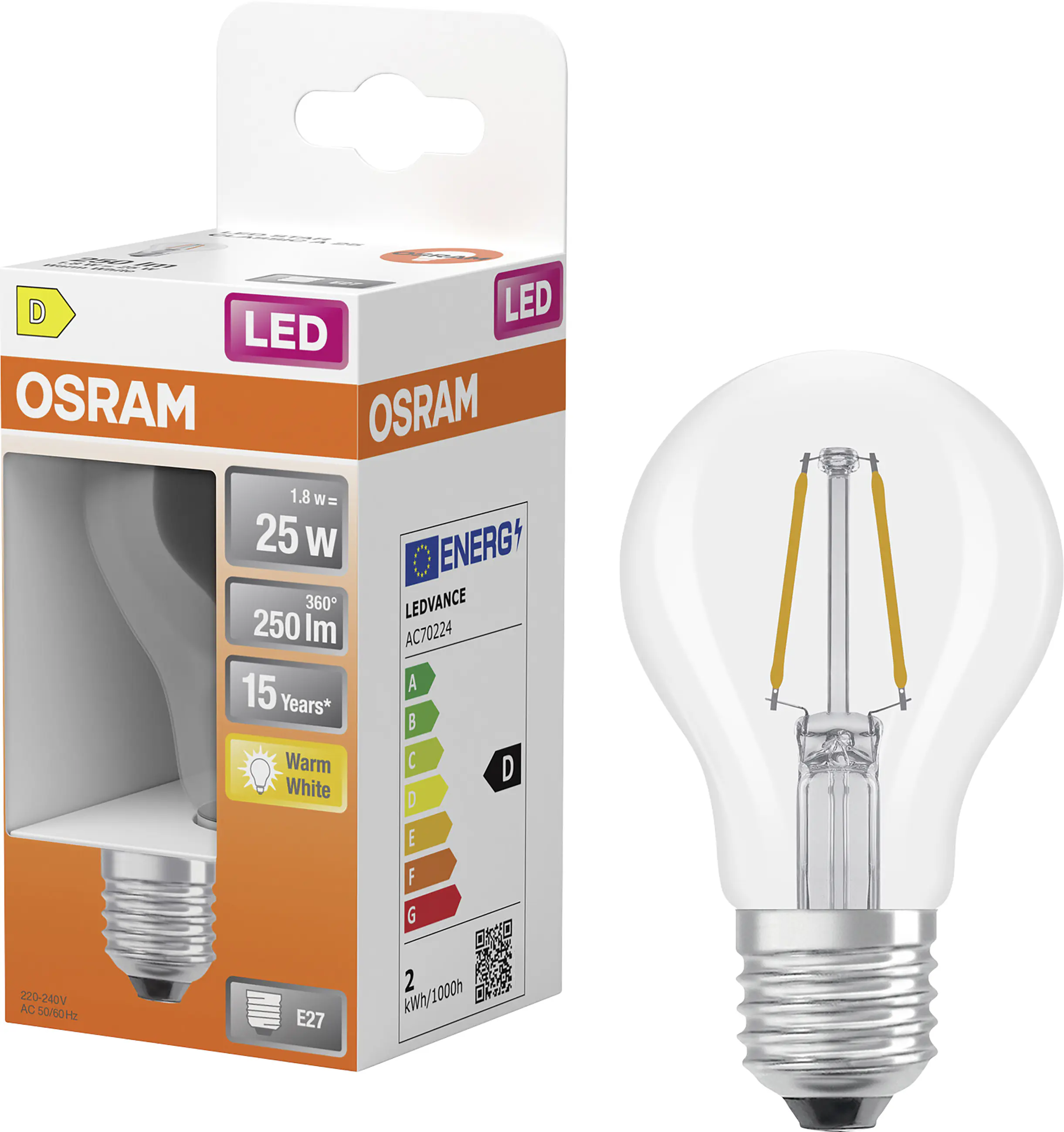 Osram LED Leuchtmittel E27 Star Classic 1,8W klar warmweiß