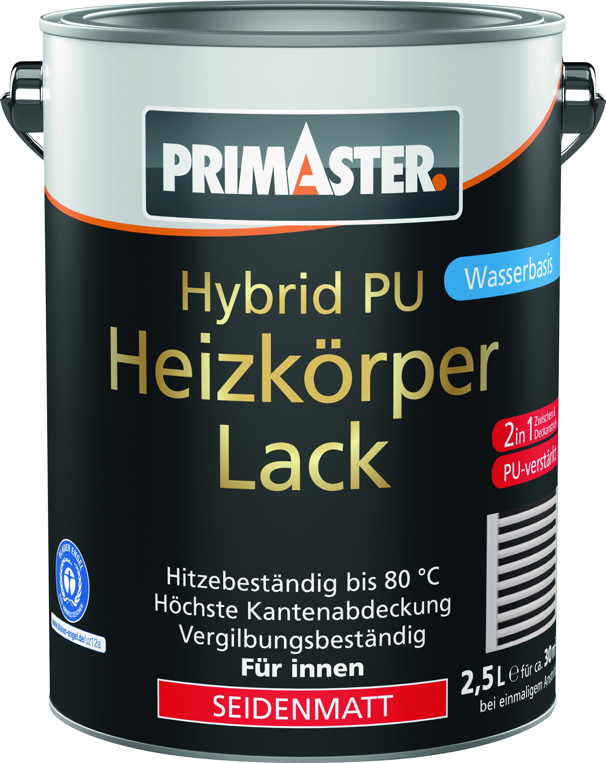 Primaster Hybrid PU-Heizkörperlack weiß seidenmatt 2,5 L