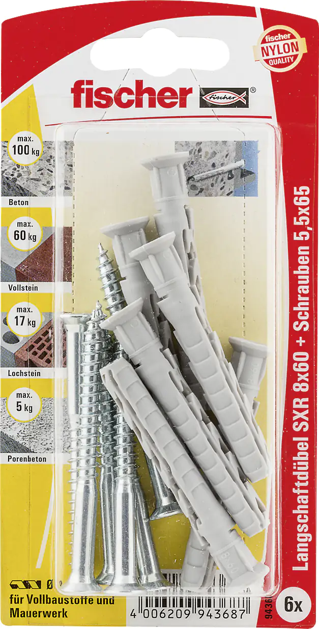 4006209943687 Fischer Langschaftdübel SXR 8.0 x 60 mm - 6 Stück