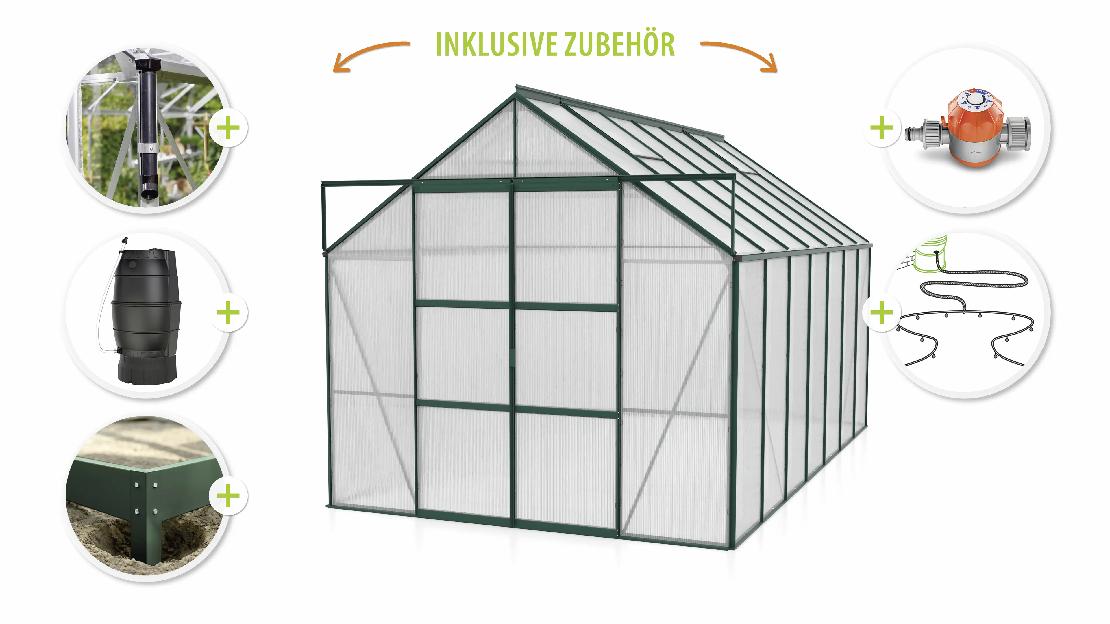 Vitavia Gewächshaus-Set Uranus 11500 HKP 6 mm smaragd 254 x 441 cm 