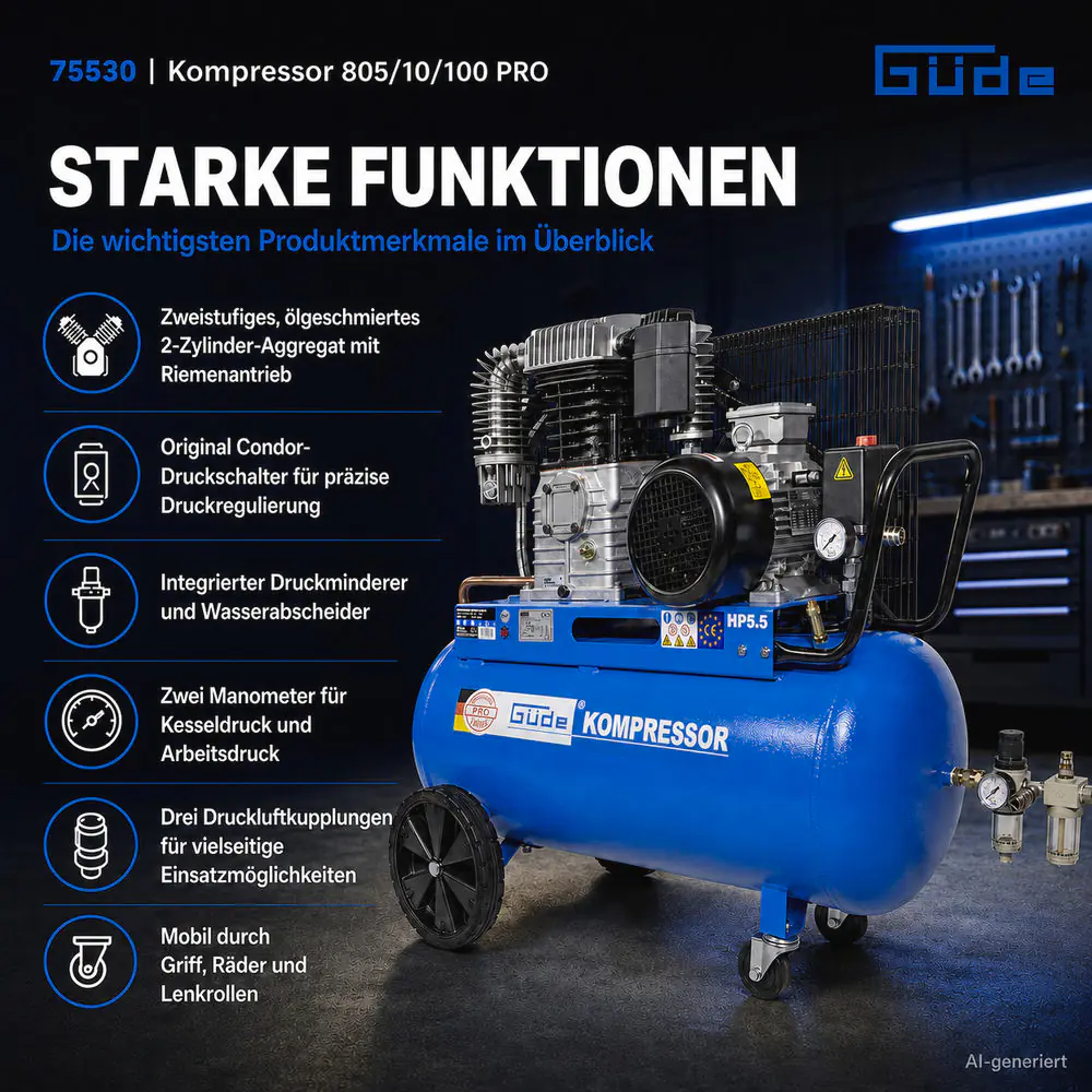 Güde Kompressor 805/10/100 PRO 10 bar 100 l 765 l/min 4 kW